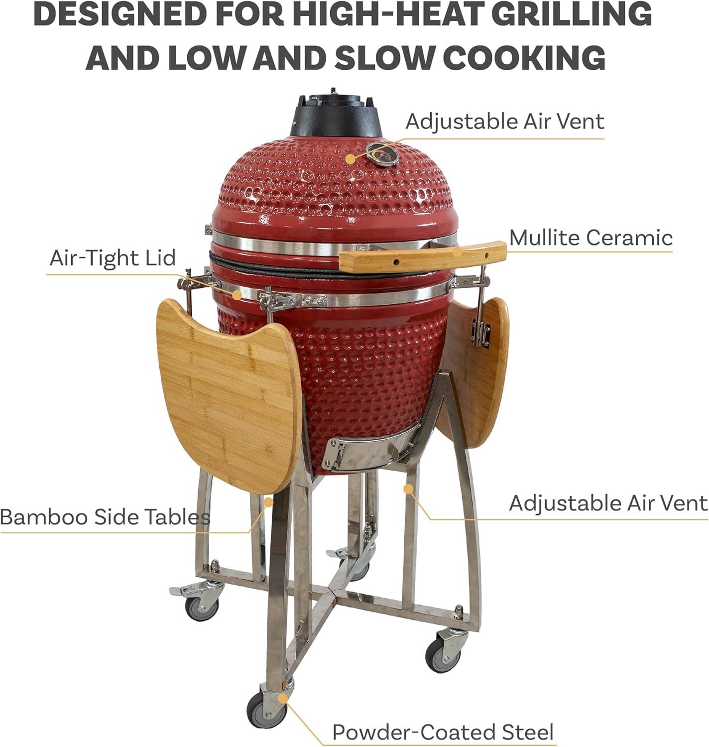 Mullite Kamado Grill with Wheels and Side Tables