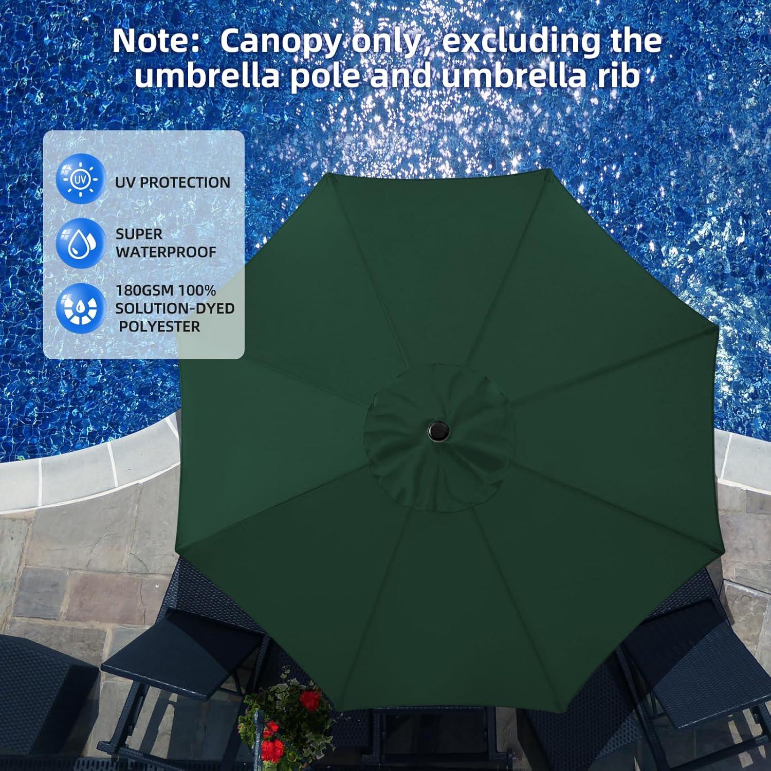 EliteShade Forest Green Replacement Canopy for Round 9FT Patio Umbrellas with 8 Ribs (Canopy Only)