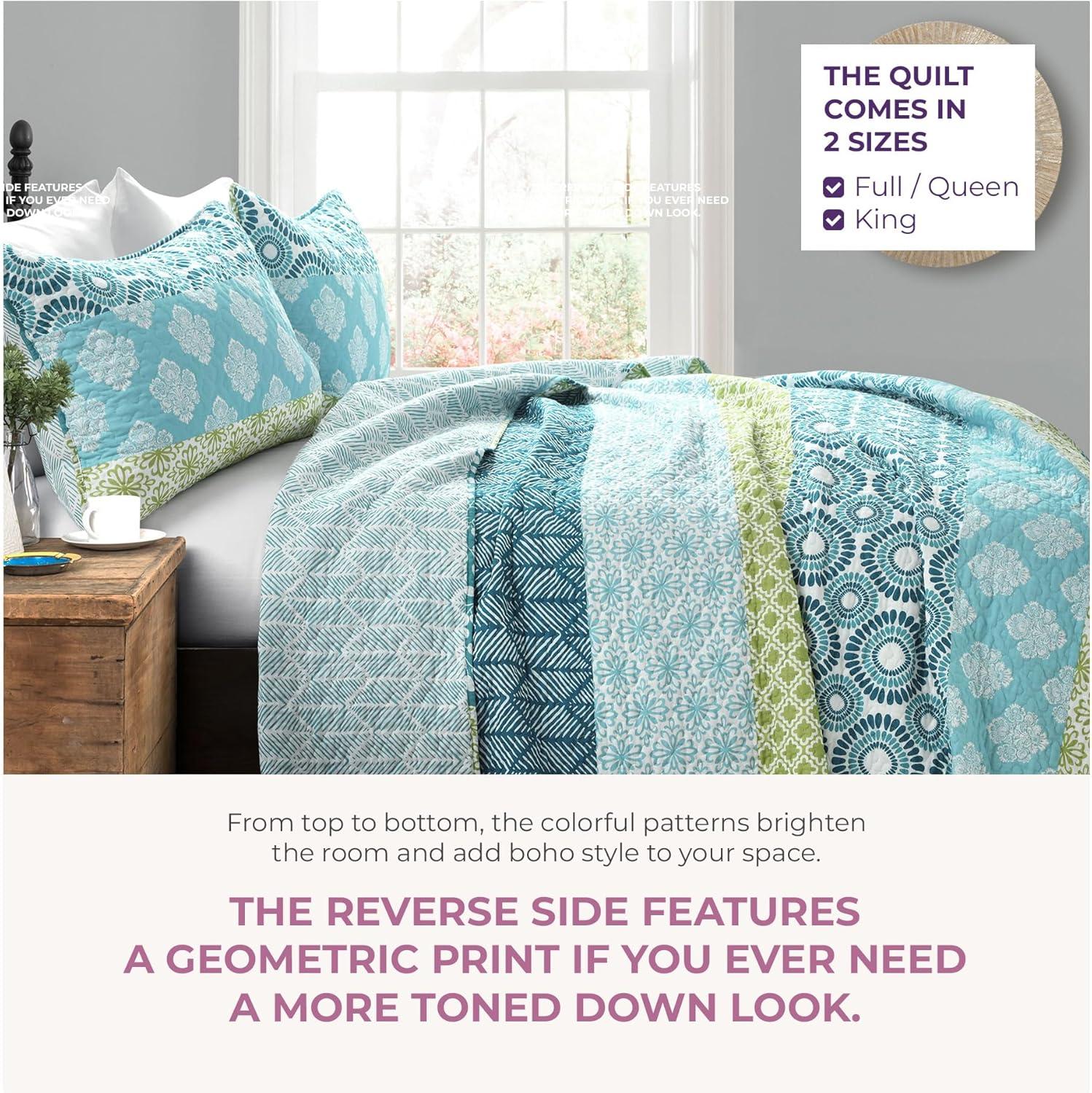 Lush Decor Bohemian 100% Cotton Reversible 3-Piece Quilt Set