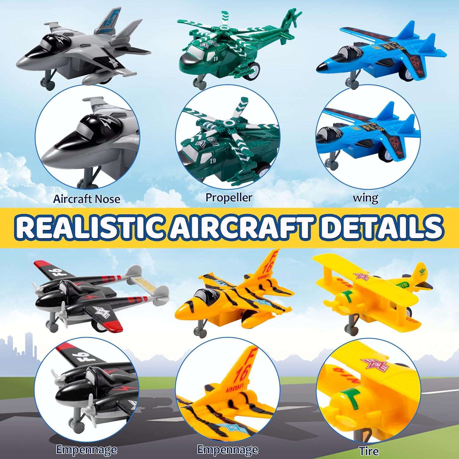 SYNCFUN 16 Pcs Pull Back Airplane Toys, Boys Plane Playset, Aircraft Incl Helicopter Toys, Fighter Jet Toys, Bomber Biplane Toy, Gifts for Toddler s