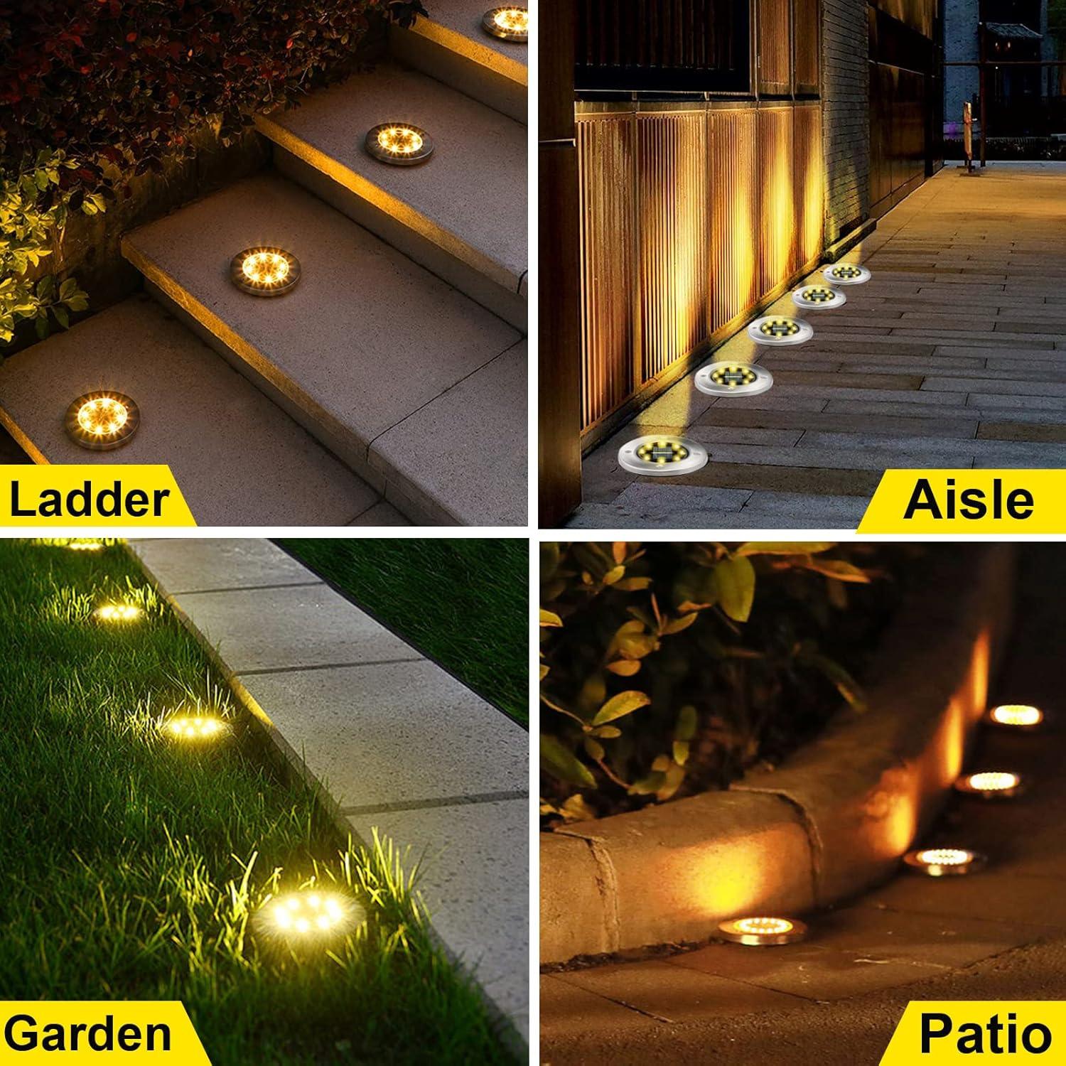 8 Pack Solar Ground Lights, 8 LED Waterproof In-Ground Lights Outdoor Landscape Lighting for Lawn, Garden, Patio, Pathway, Yard, Deck, Driveway, Walkway (Warm White)