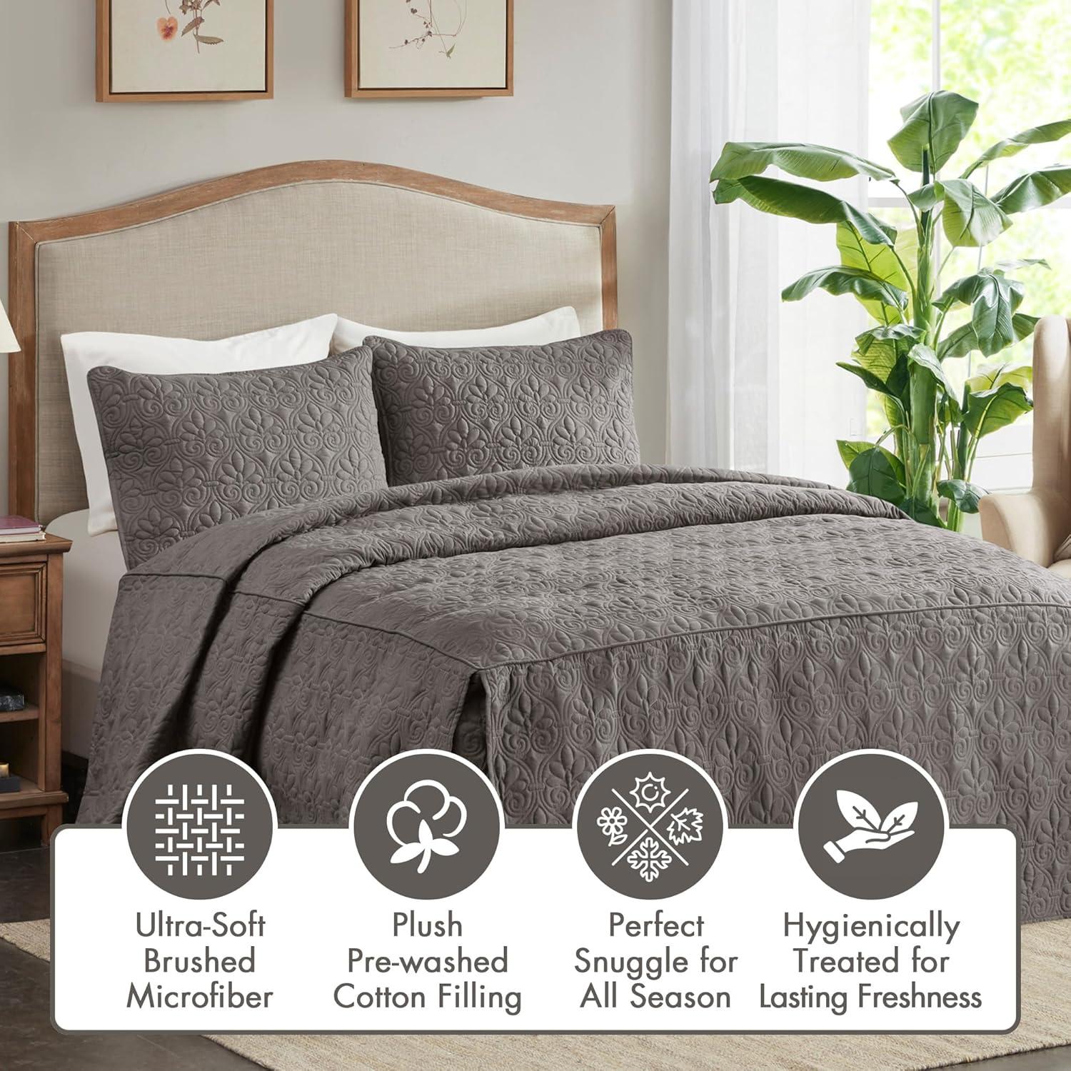 Madison Park Quebec 3 Piece Split Corner Pleated Quilted Bedspread