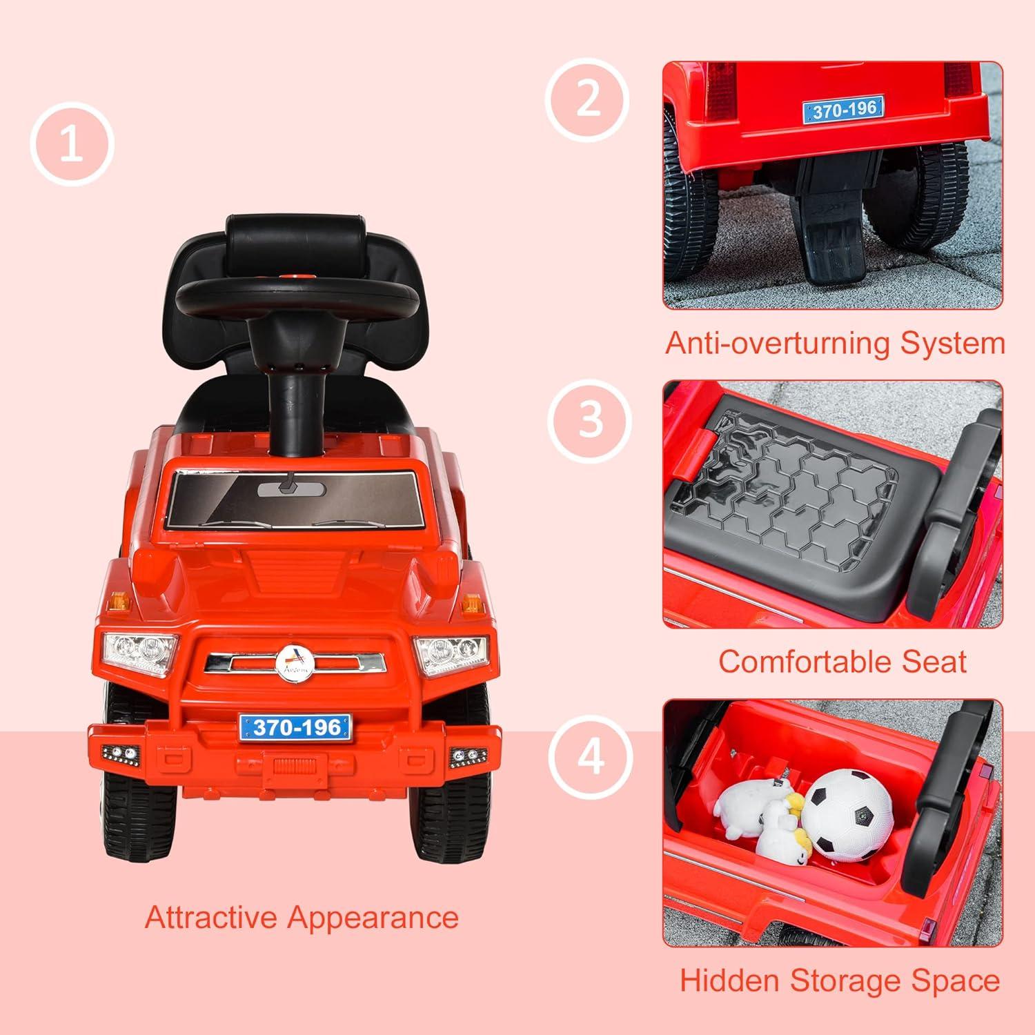 Aosom Kids Ride on Push Car, SUV Style Sliding Walking Car for Toddle with Horn, Music, Working Lights, Hidden Storage and Anti-Dumping System, Red