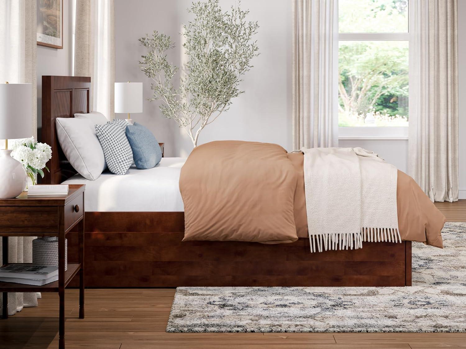 AFI Canyon Walnut Solid Wood Platform Bed with Matching Footboard & Twin-XL Trundle, King