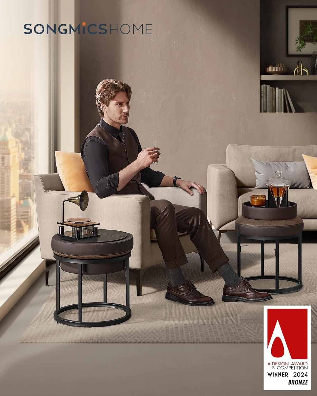 17 Stories Vanity Chair Stool, Footrest, Reversible Top, Side Table, Max. Load 660 Lb, Bedroom Living Room Entryway, Walnut Brown ULOM080K01