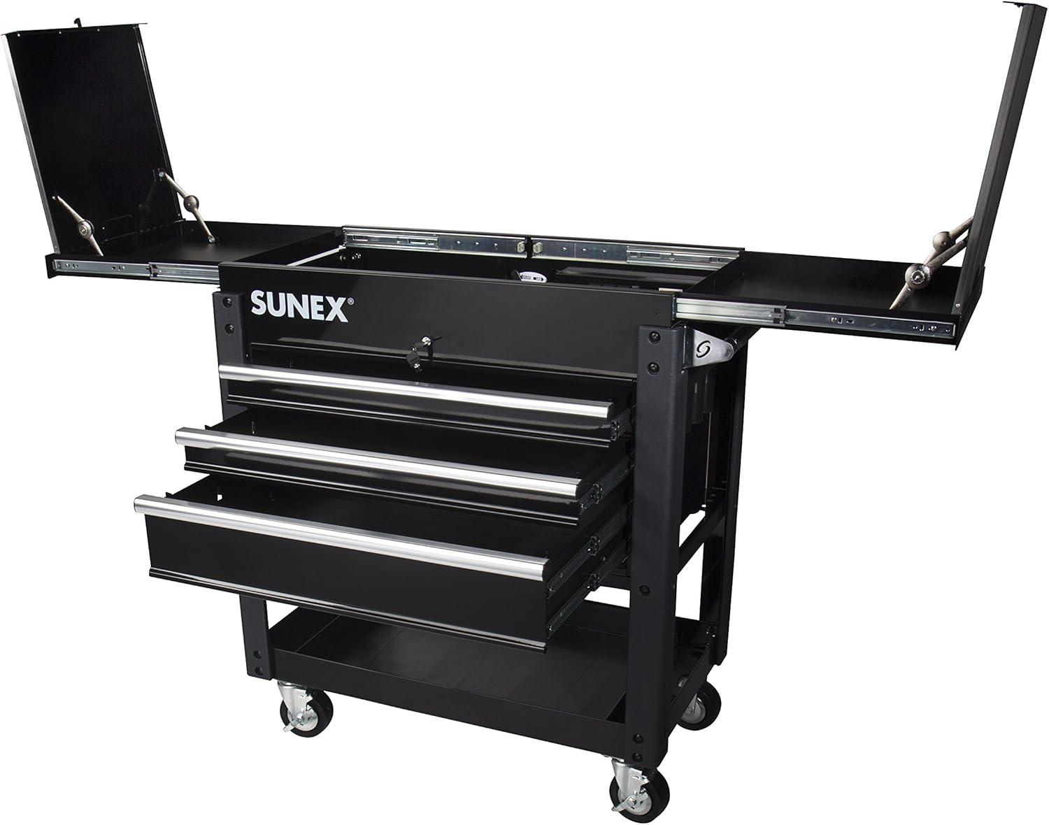 SUNEX 3 Drawer Utility Cart with Sliding Top, Black