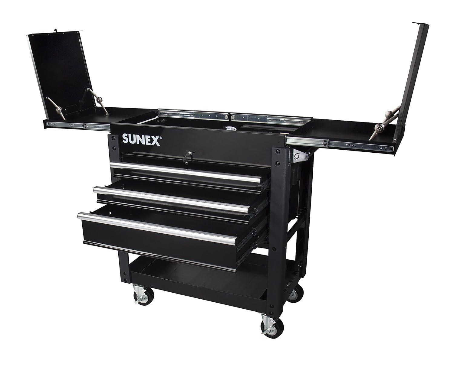 SUNEX 3 Drawer Utility Cart with Sliding Top, Black