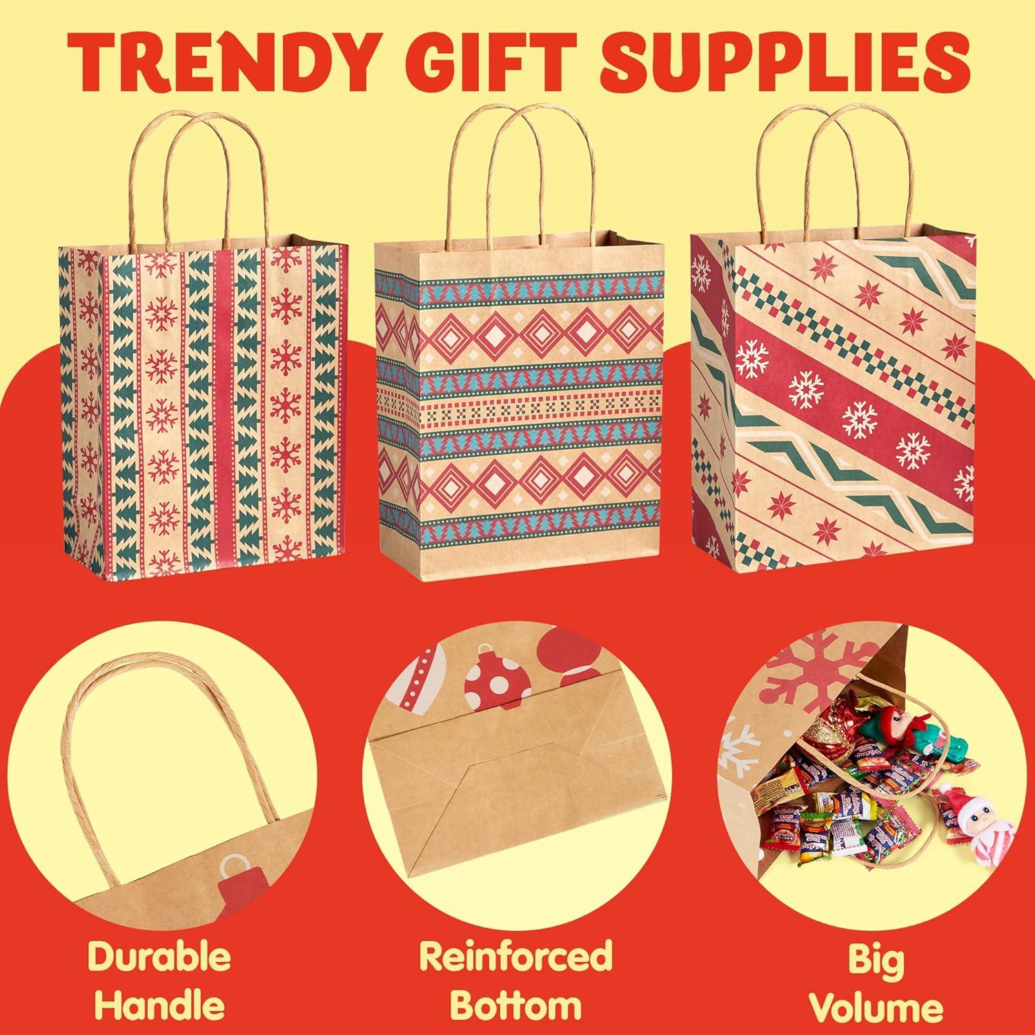 JOYFY 24pcs Christmas Gift Bags Assorted Kraft Gift Bags for Kids' Xmas Gifts Bags