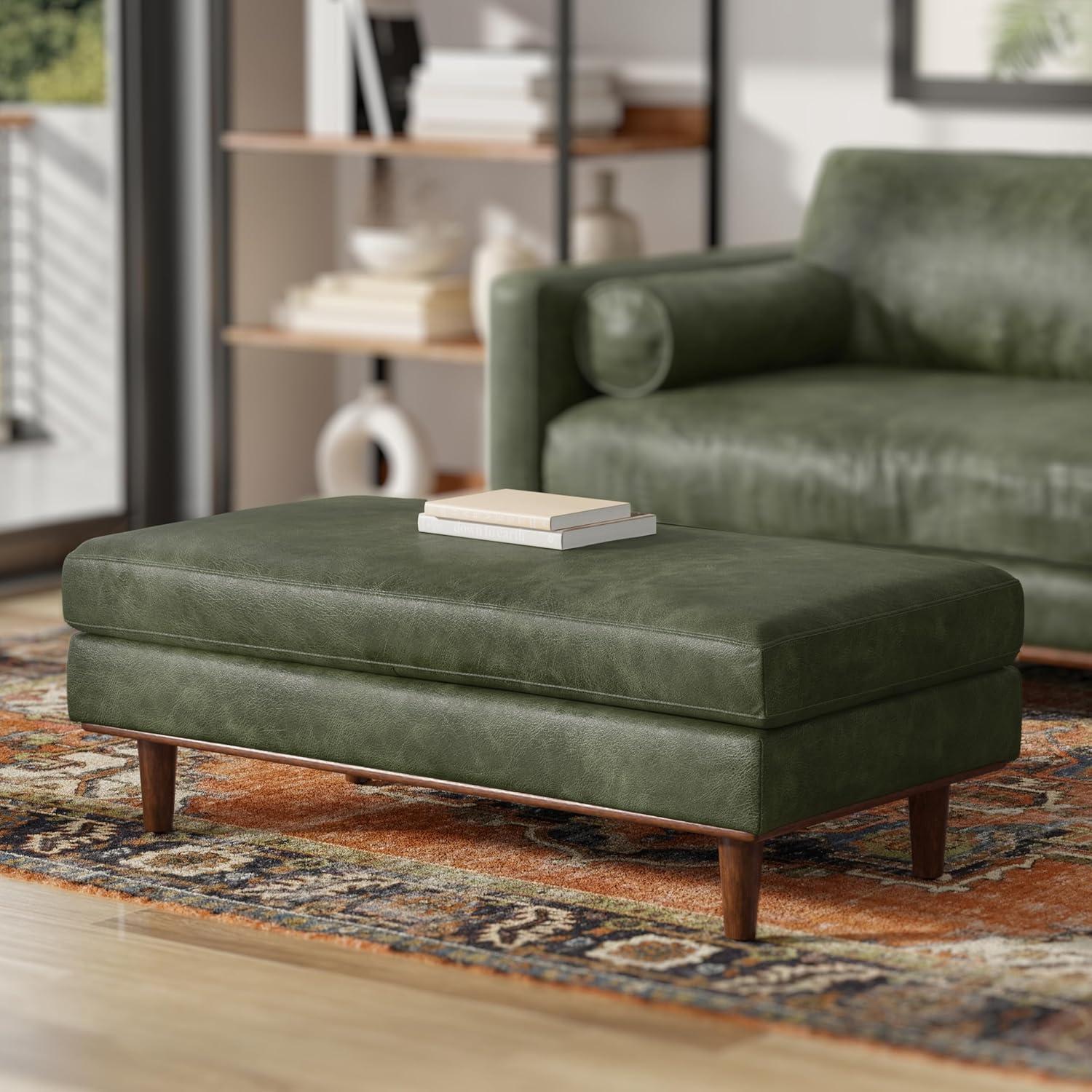 Morrison 49 inch Wide Mid-Century Modern Table Ottoman in Moss Green Genuine Leather