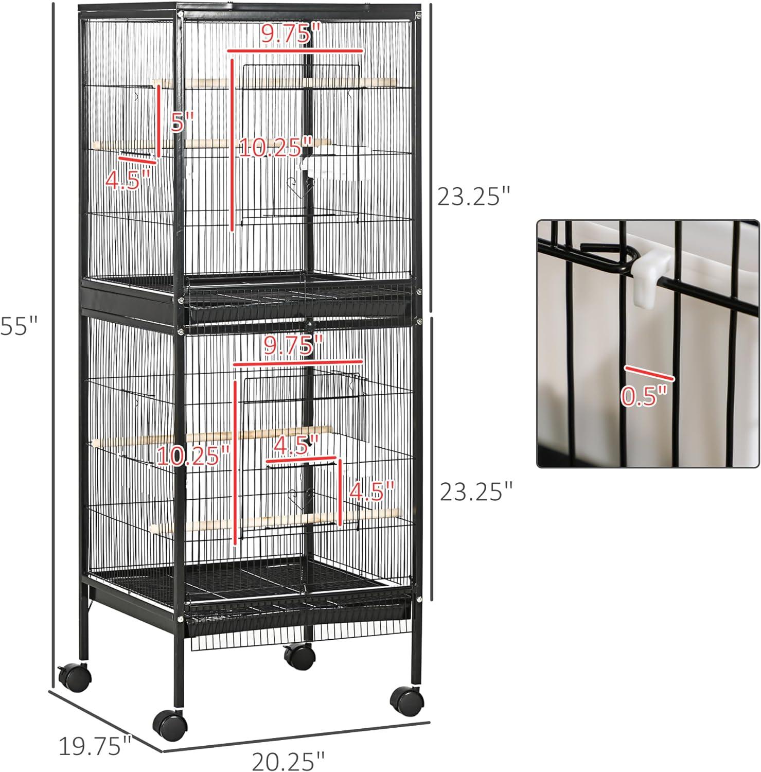 Zateety Large Bird Cage with 1.7 Ft. Width for Wingspan, Bird Aviary Indoor with Multi-Door Design, Fit for A Canary, Finch, Conure, 55", Black