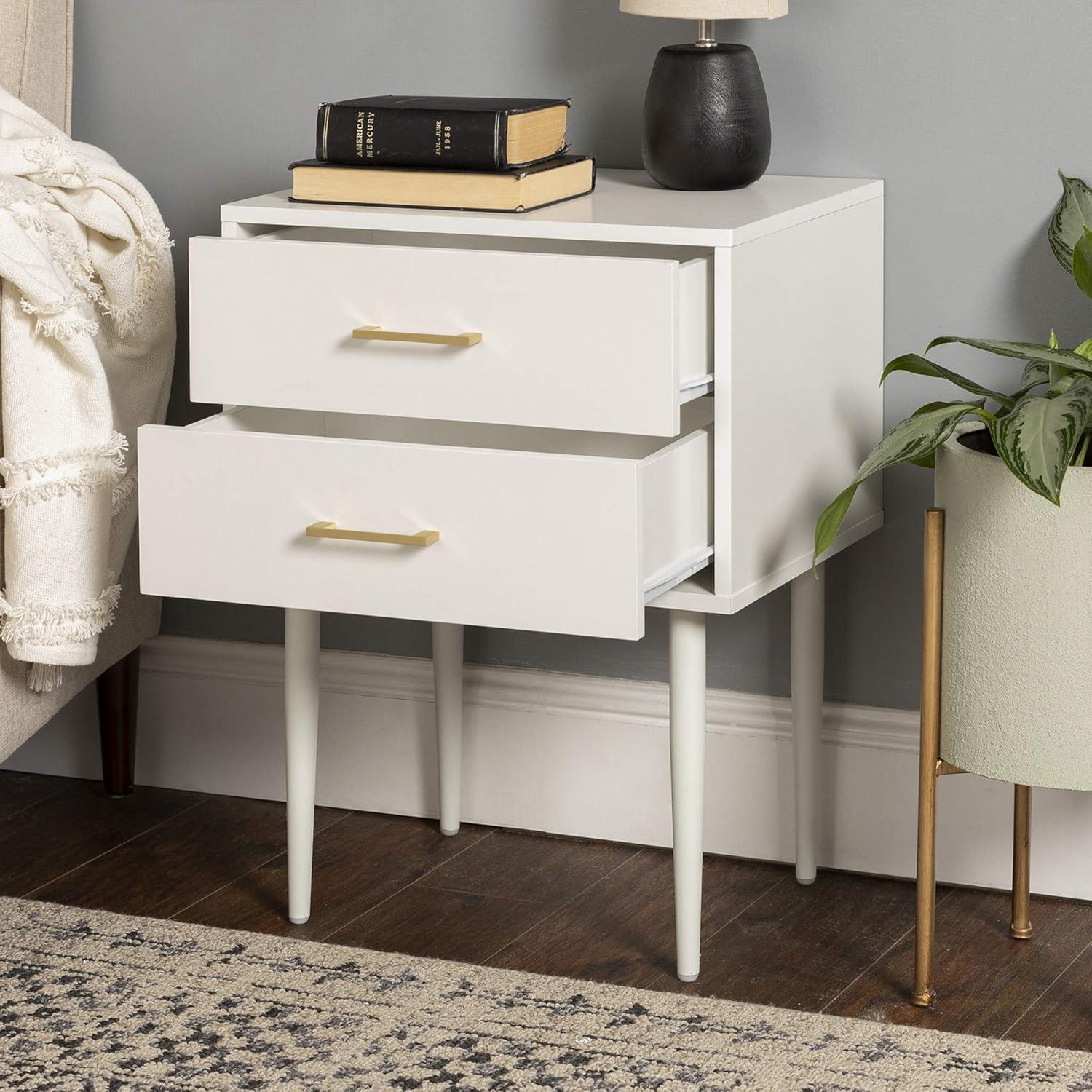 Modern Side Table with Metal Handles - White