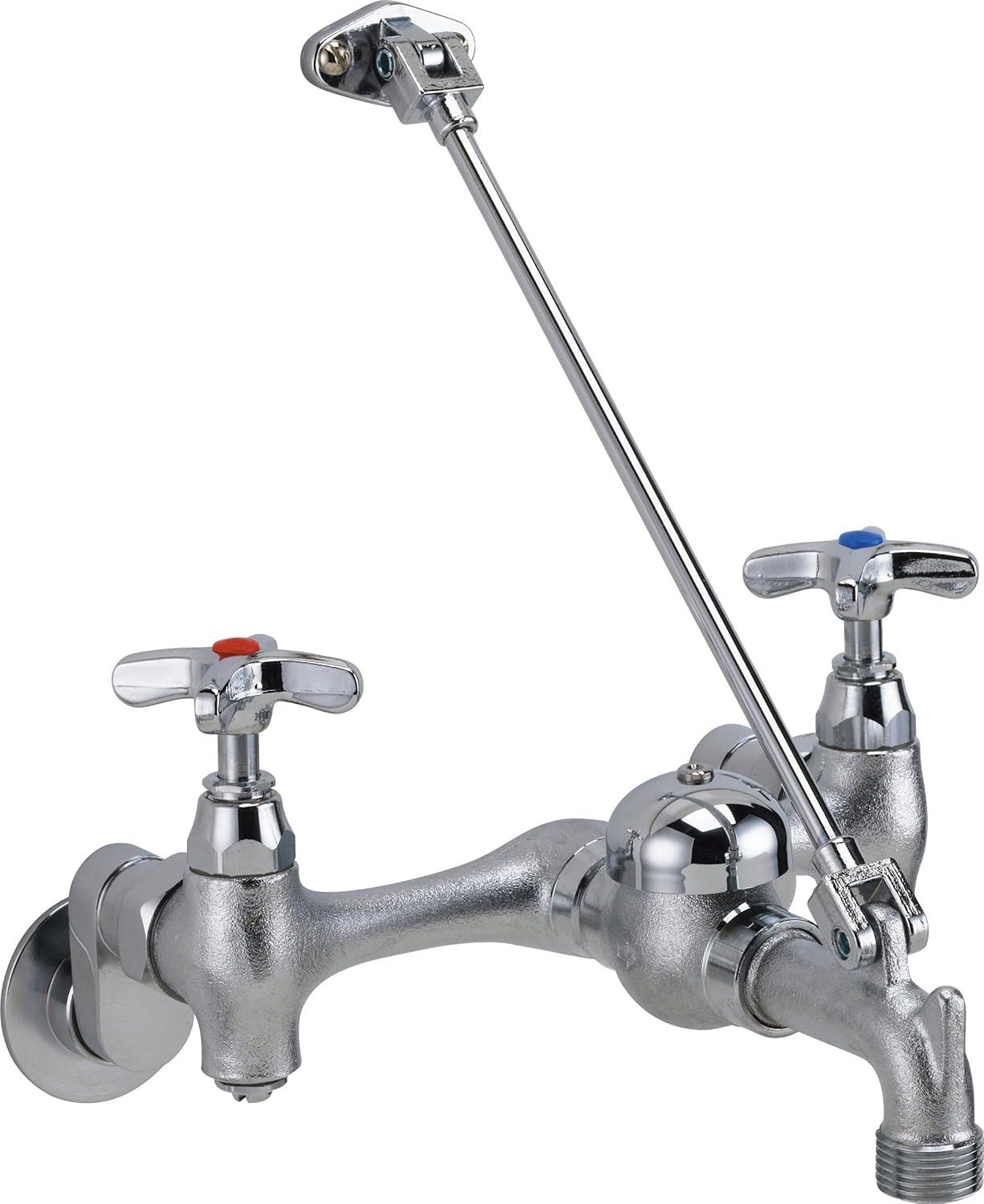 Delta Commercial Wall-Mount Chrome Faucet with Cross Handles and Pail Hook