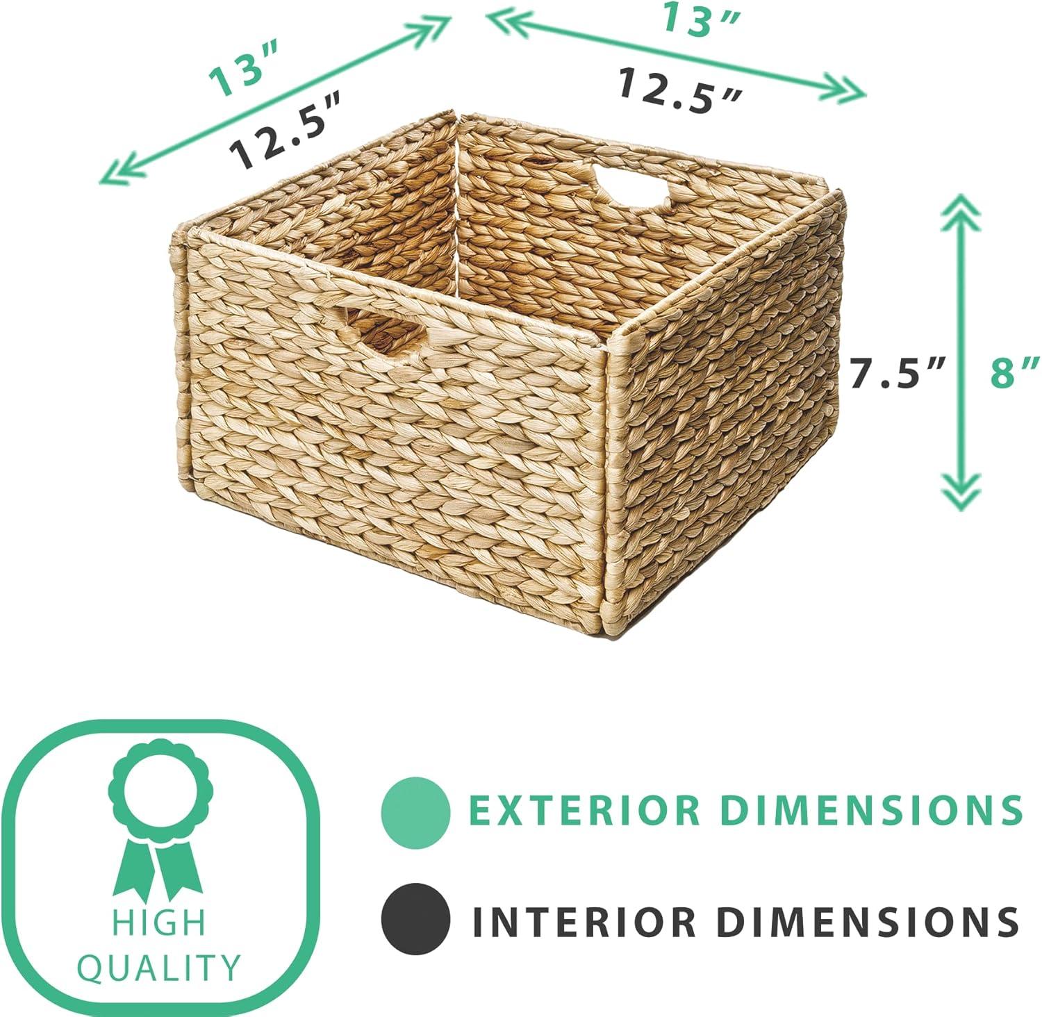 Natural Woven Hyacinth and Steel Square Storage Basket Set