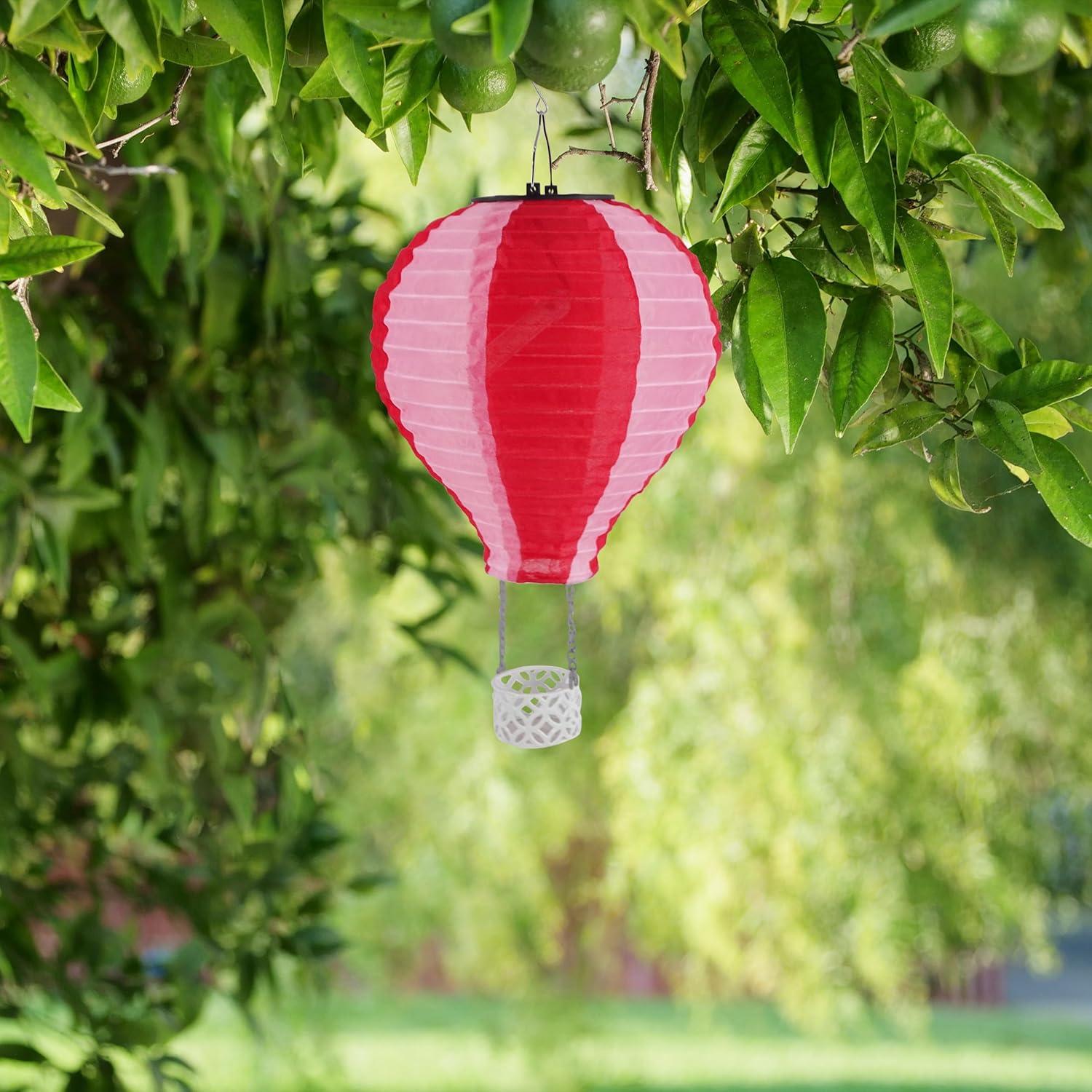 13"H Solar Hot Air Balloon with Flame LED Lights