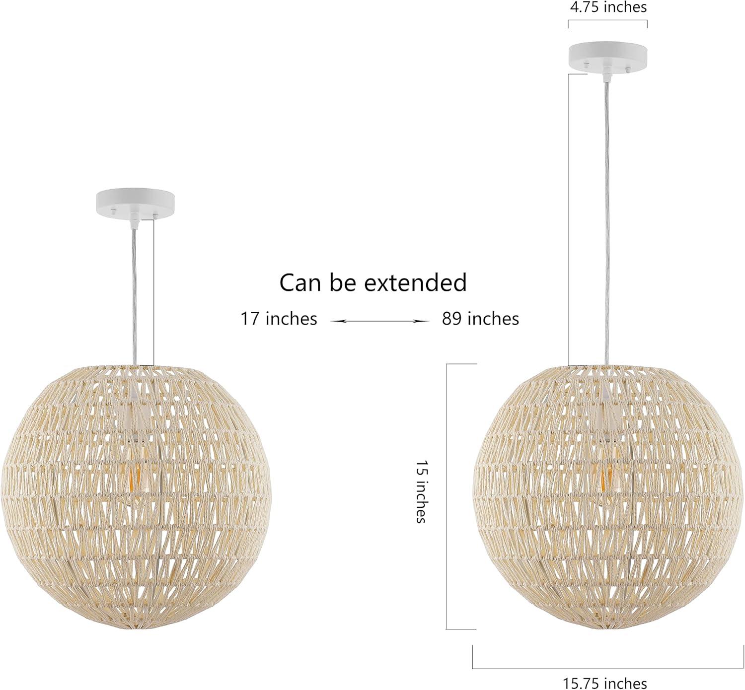 Luna 15.75" 1-Light Bohemian Modern Woven Rattan/Iron LED Pendant, Cream/White