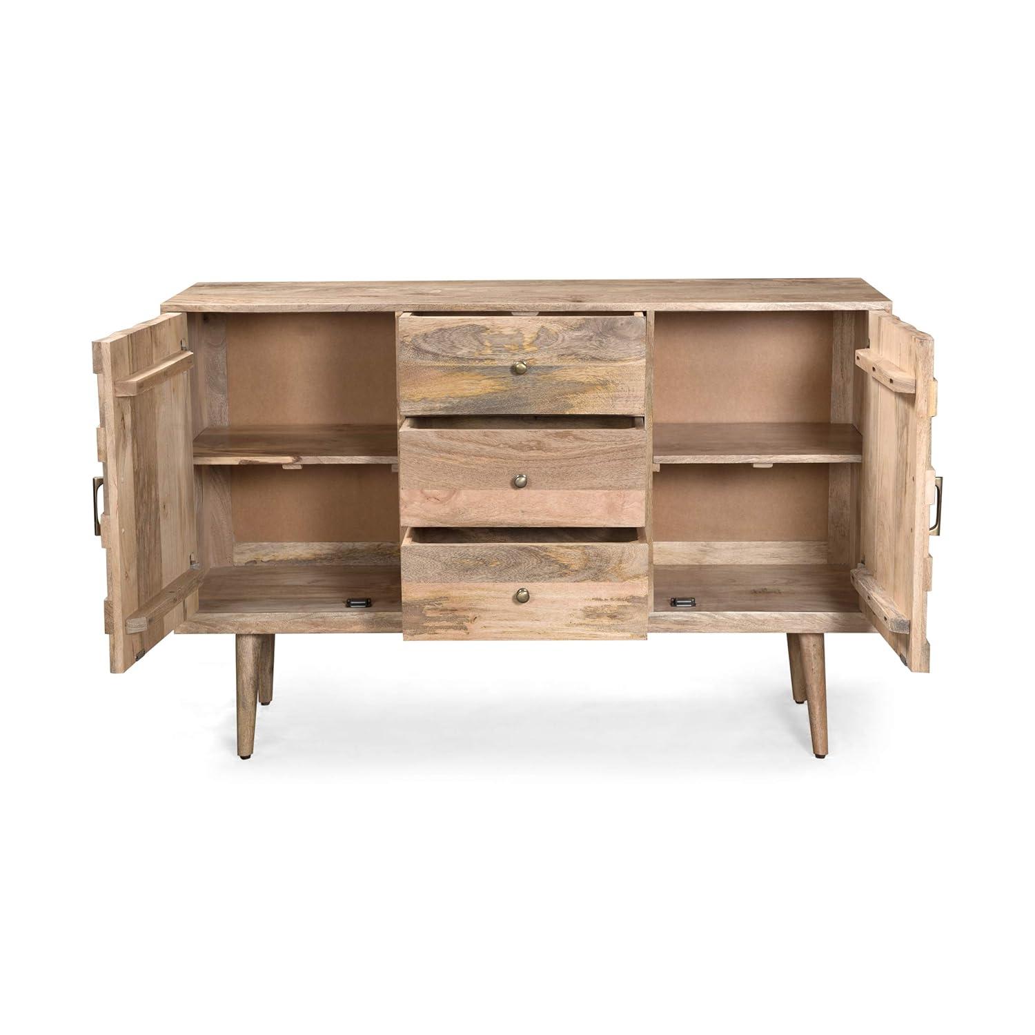 GDF Studio Godfrey Boho Handmade Mango Wood Sideboard with Storage, Natural