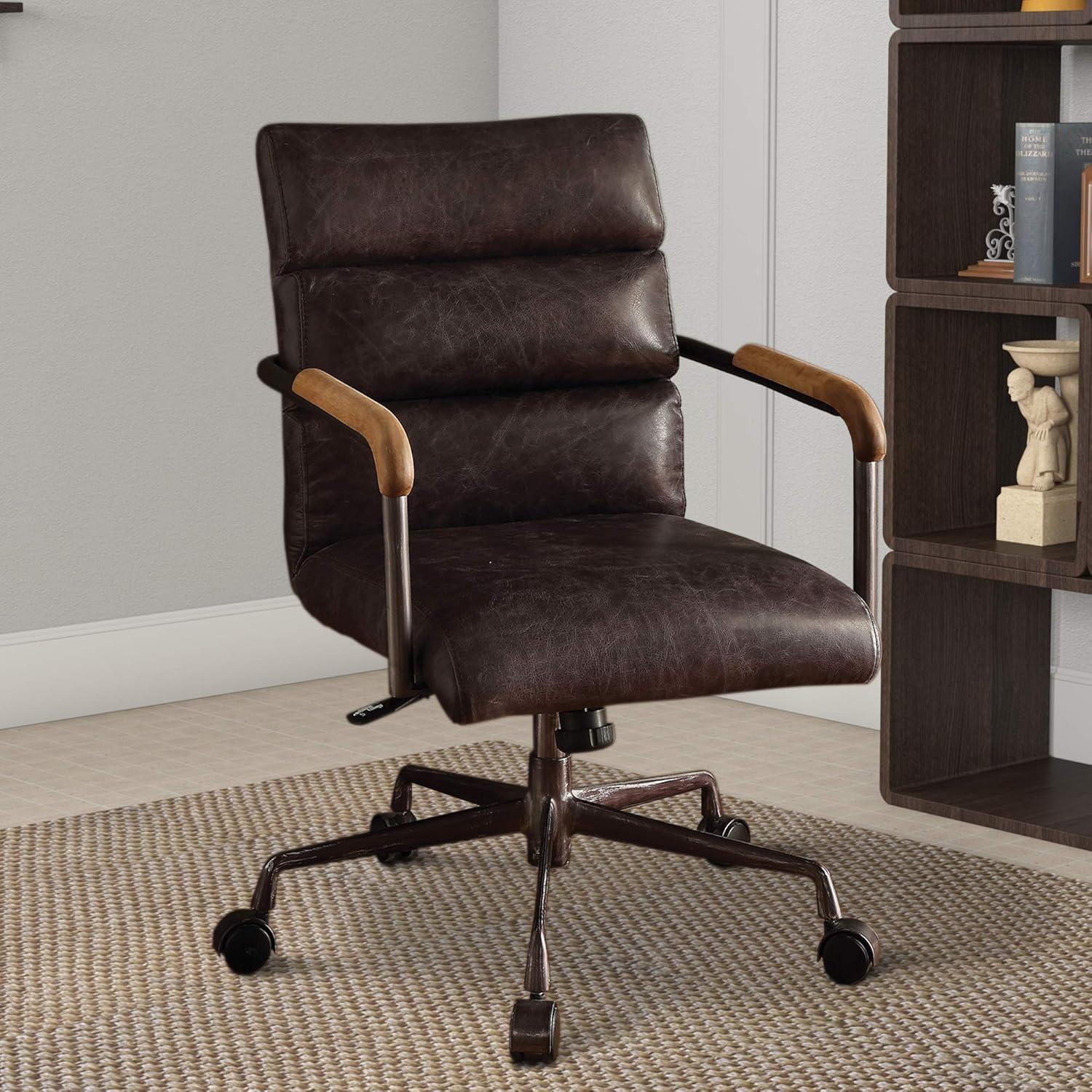 Vintage Executive Swivel Office Chair in Antique Brown Leather