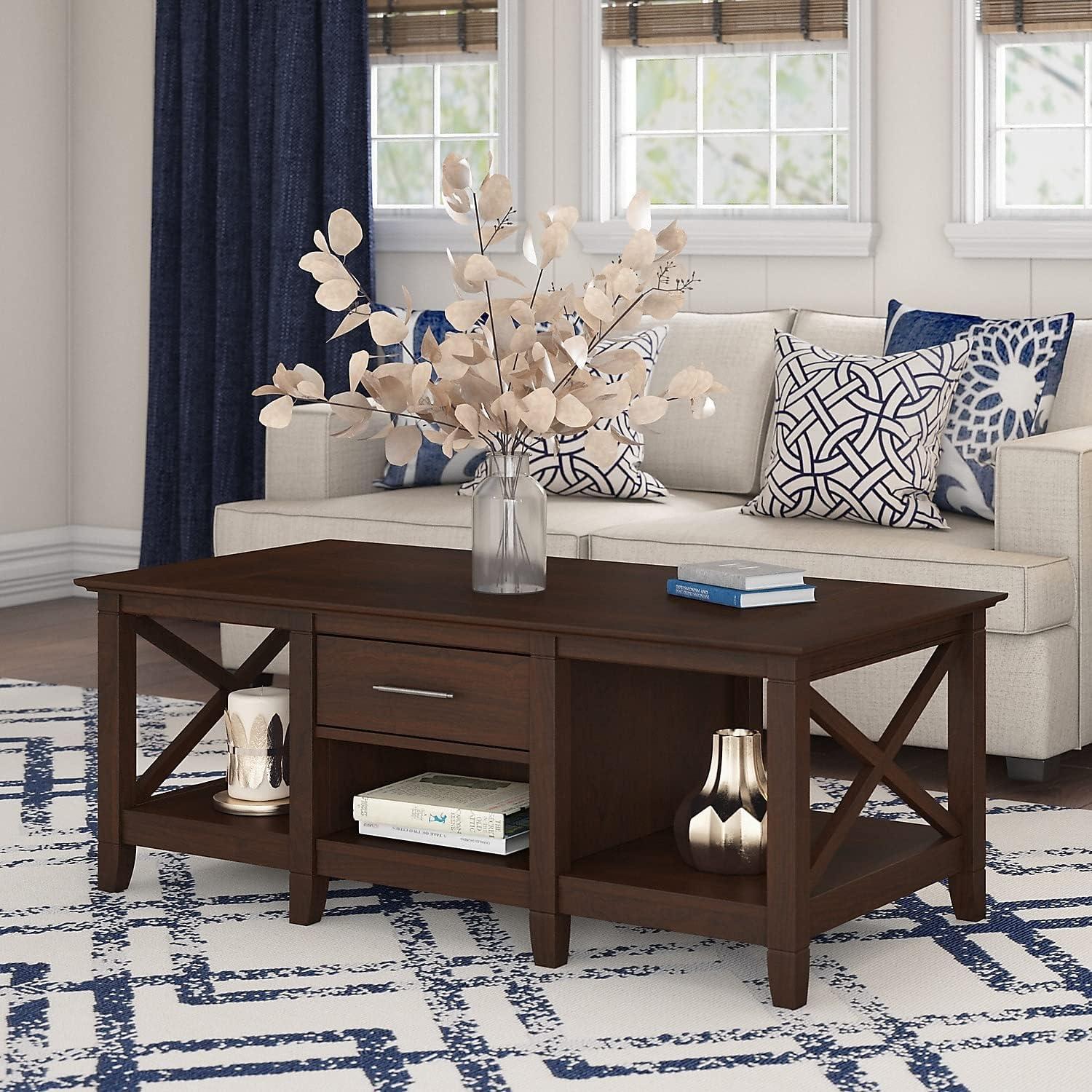 Bush Furniture Key West Coffee Table with Storage, Bing Cherry