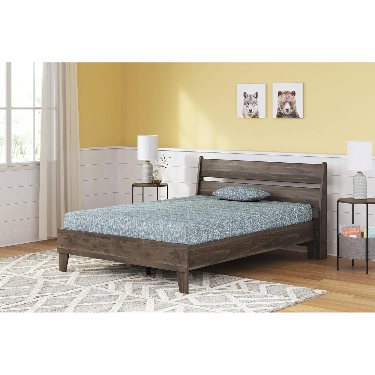 Signature Design by Ashley Full Size iKidz 7 Inch Firm Memory Foam Mattress with Stretch Knit Cover & Pillow Included, Blue