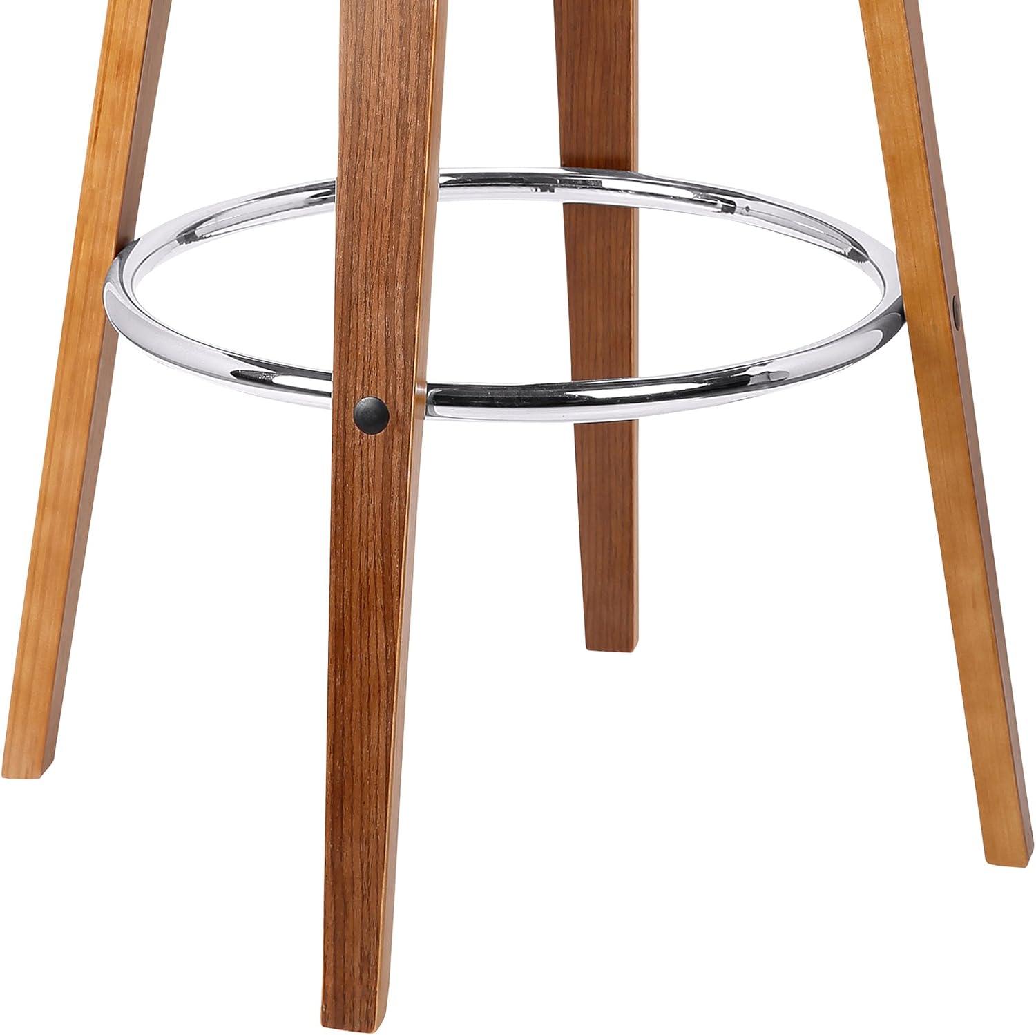 Cream and Walnut Swivel Backless Mid-Century Modern Bar Stool