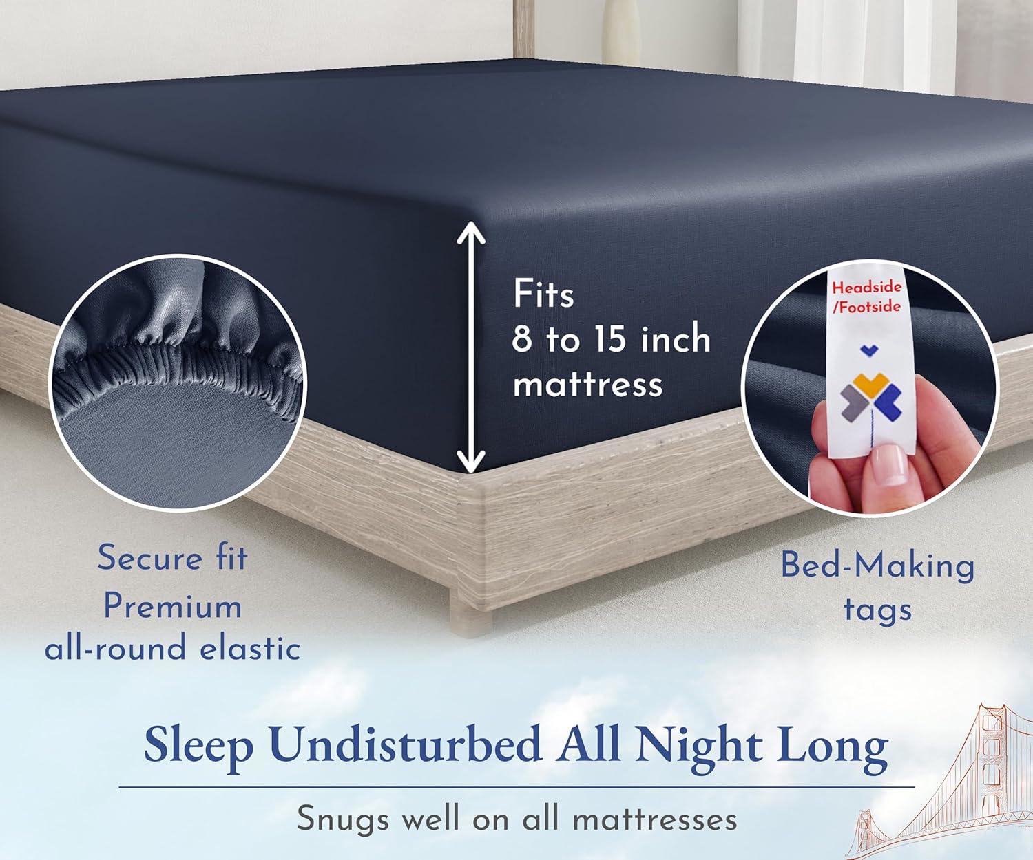 400 Thread Count 100% Cotton Fitted Sheet - California Design Den - Indigo Dusty Blue, Twin