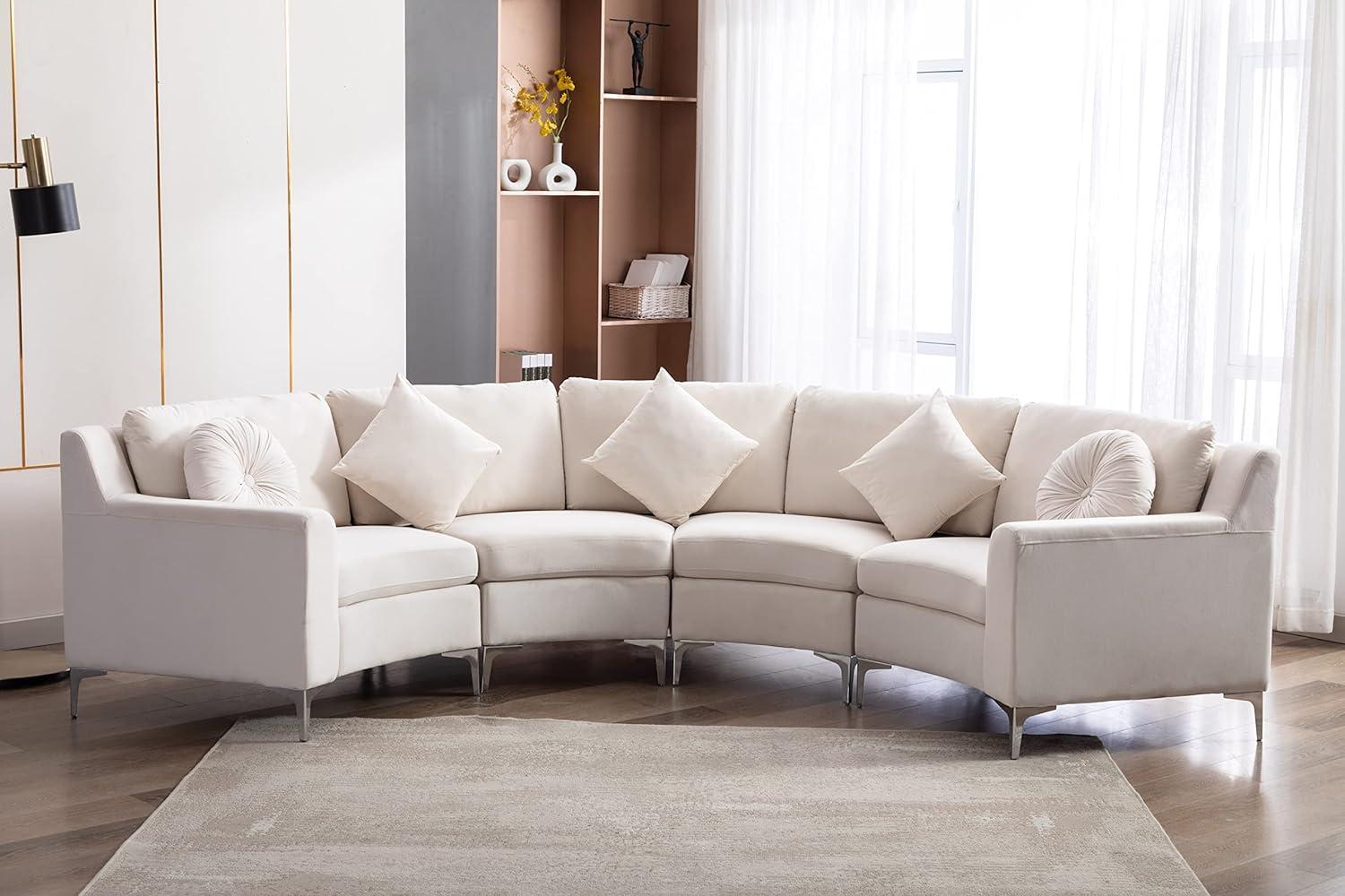 Legend Vansen 136" Beige Velvet Curved Sectional Sofa