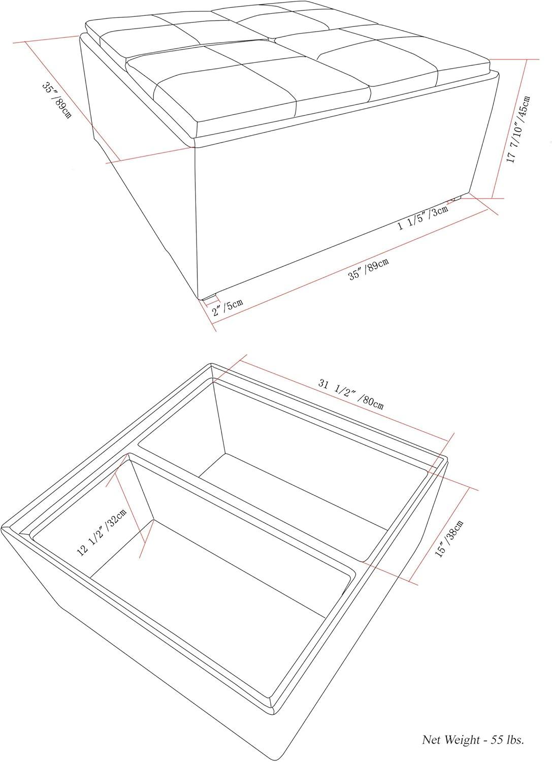 Simpli Home Avalon Coffee Table Storage Ottoman with 4 Serving Trays