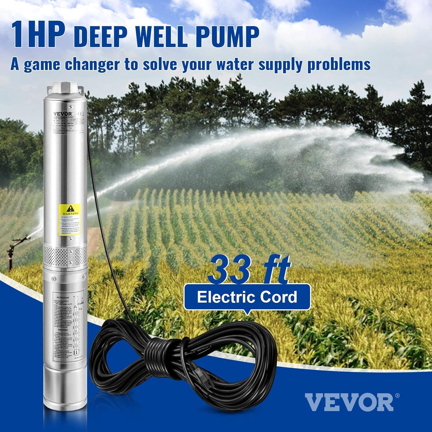 Deep Well Submersible Pump, 1HP 115V/60Hz