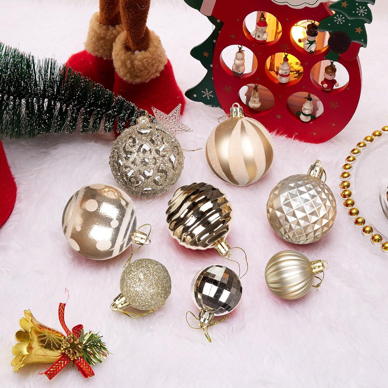 Yhmxh 100Pcs Christmas Ball Ornaments Sets, Christmas Decorations Shatterproof Xmas Balls for Christmas Tree Decor, Assorted Shapes and Sizes Hanging Ball for Holiday Festival Party Event - Red