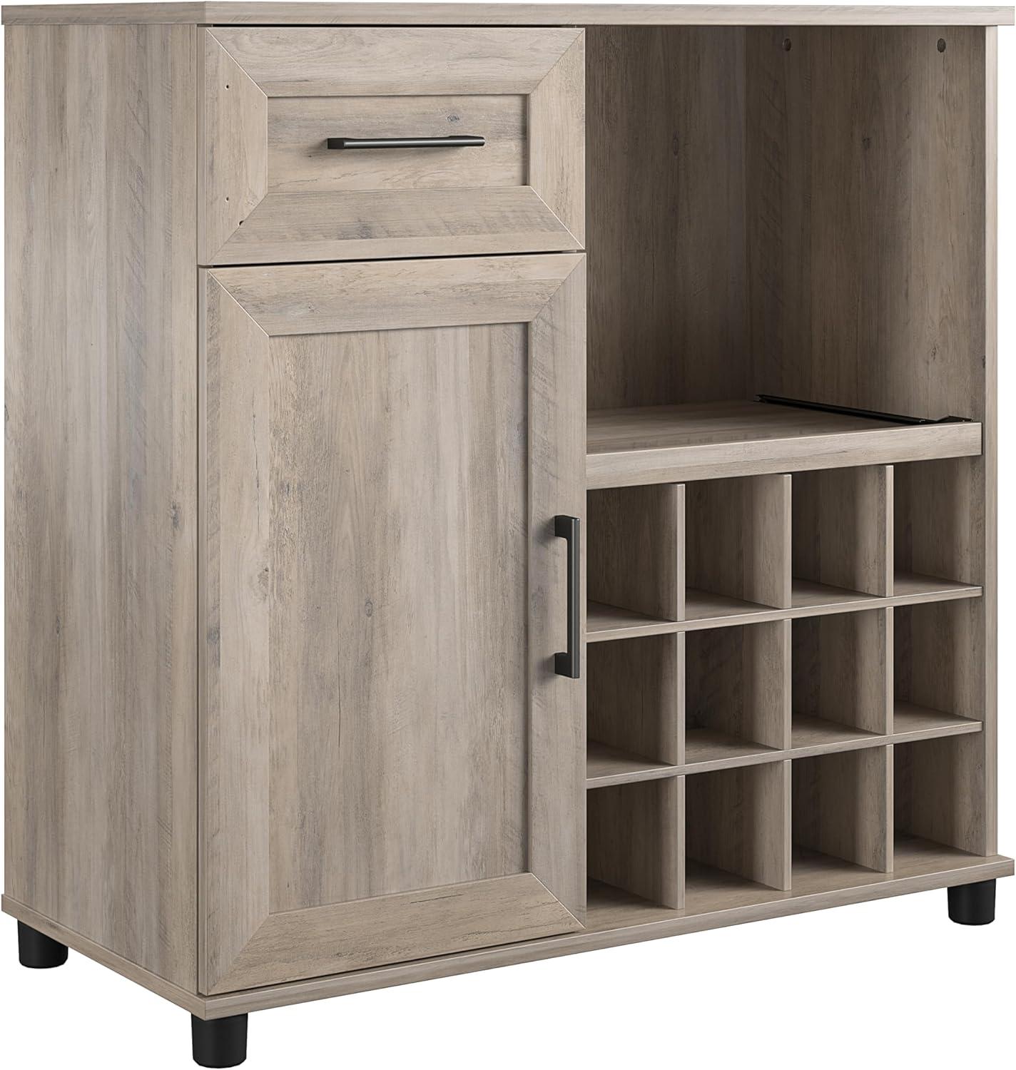 Gray Oak Particle Board Bar Cabinet with Wine Rack and Shelves