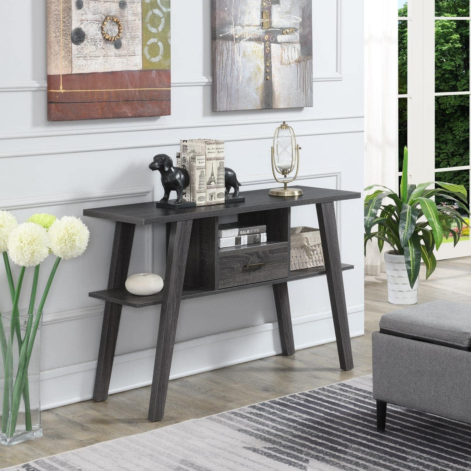 Weathered Gray Wood and Metal Console Table with Storage Drawer