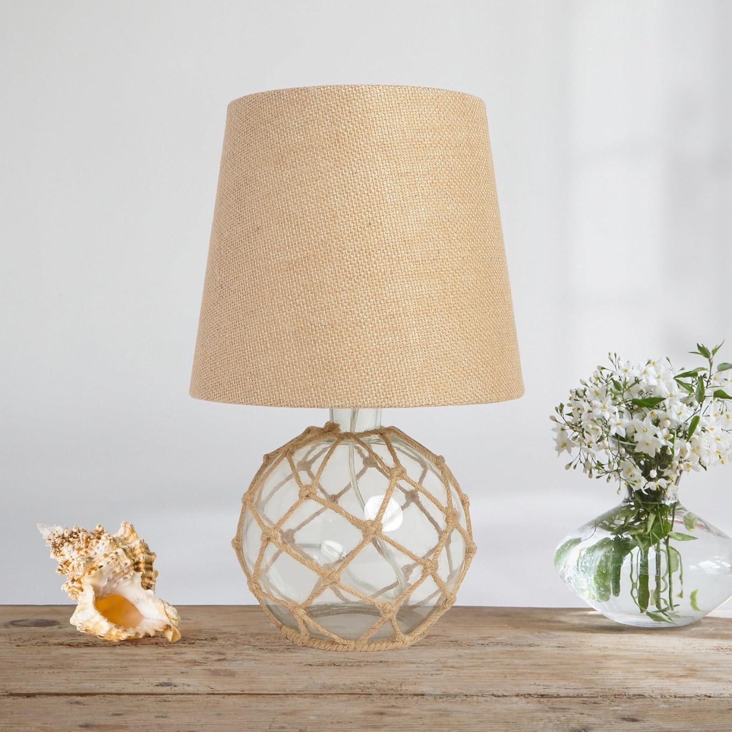 Buoy Rope Nautical Netted Coastal Ocean Sea Glass Table Lamp Clear - Elegant Designs: Burlap Shade, UL Listed