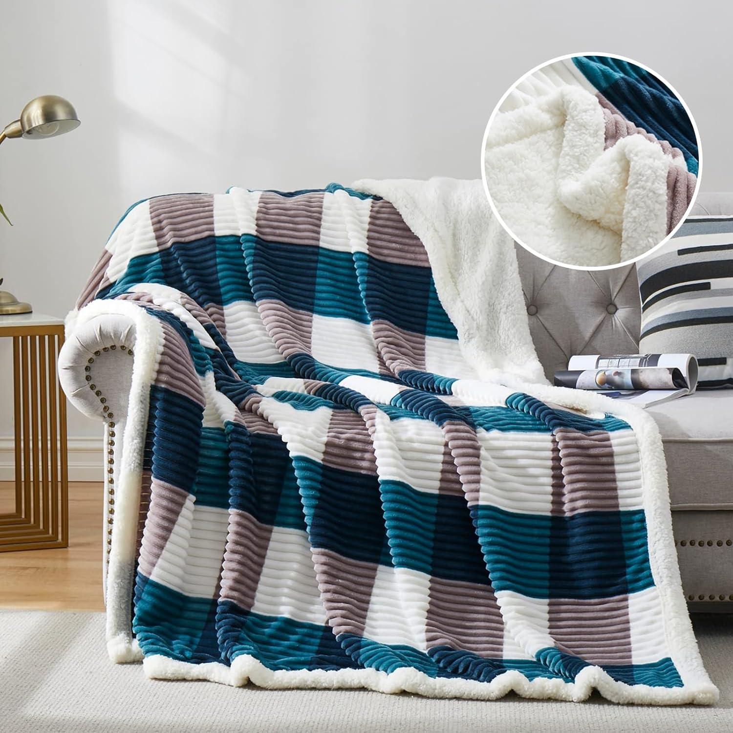 PU MEI Sherpa Throw Blanket for Couch Sofa 60”*80”- Fleece Tufted Fuzzy Soft Cozy Blanket for Bed, Thick Warm Blanket for All Seasons, (Dusty Blue, 60"*80")