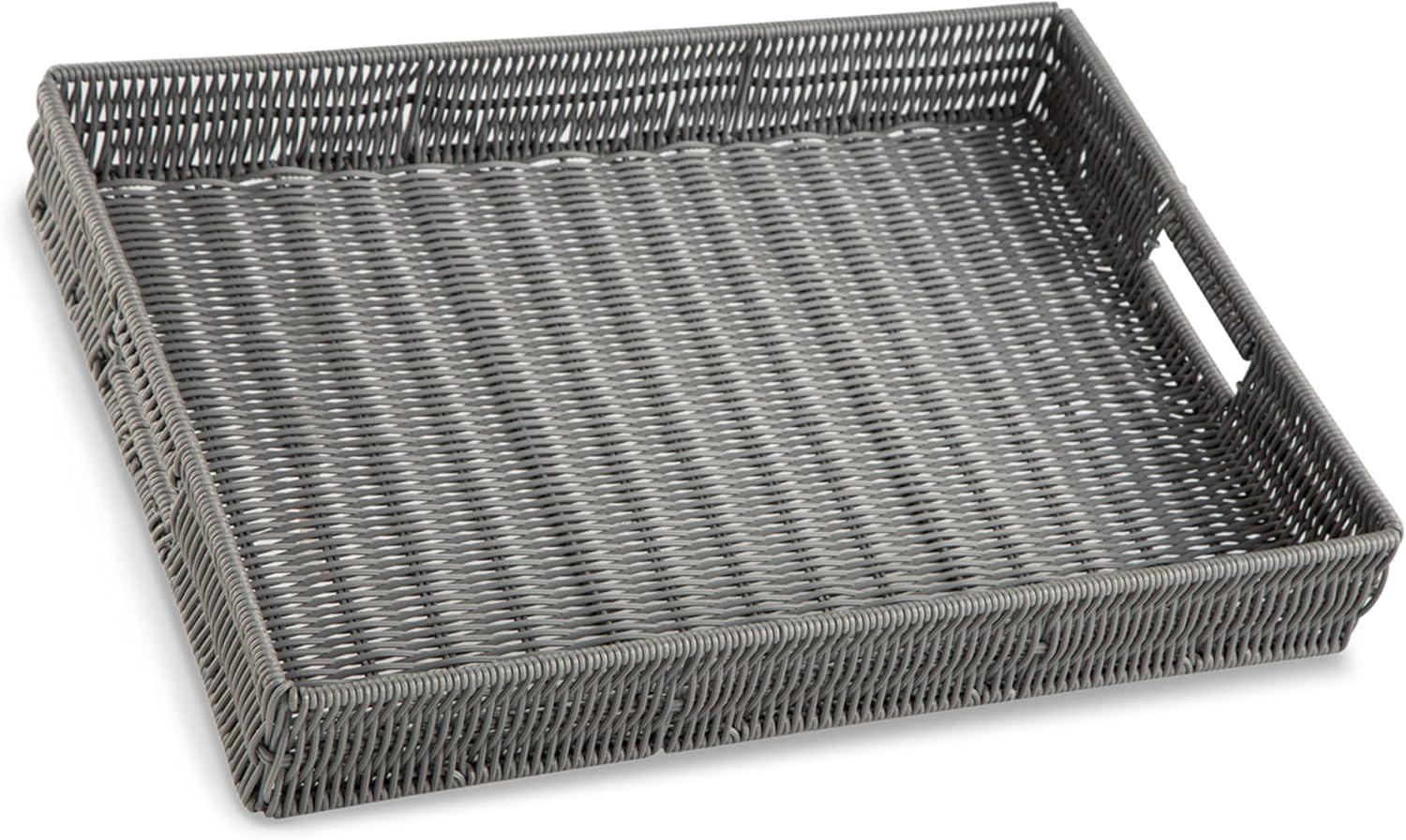 Antiqued Gray Faux Rattan Rectangular Tray with Handles