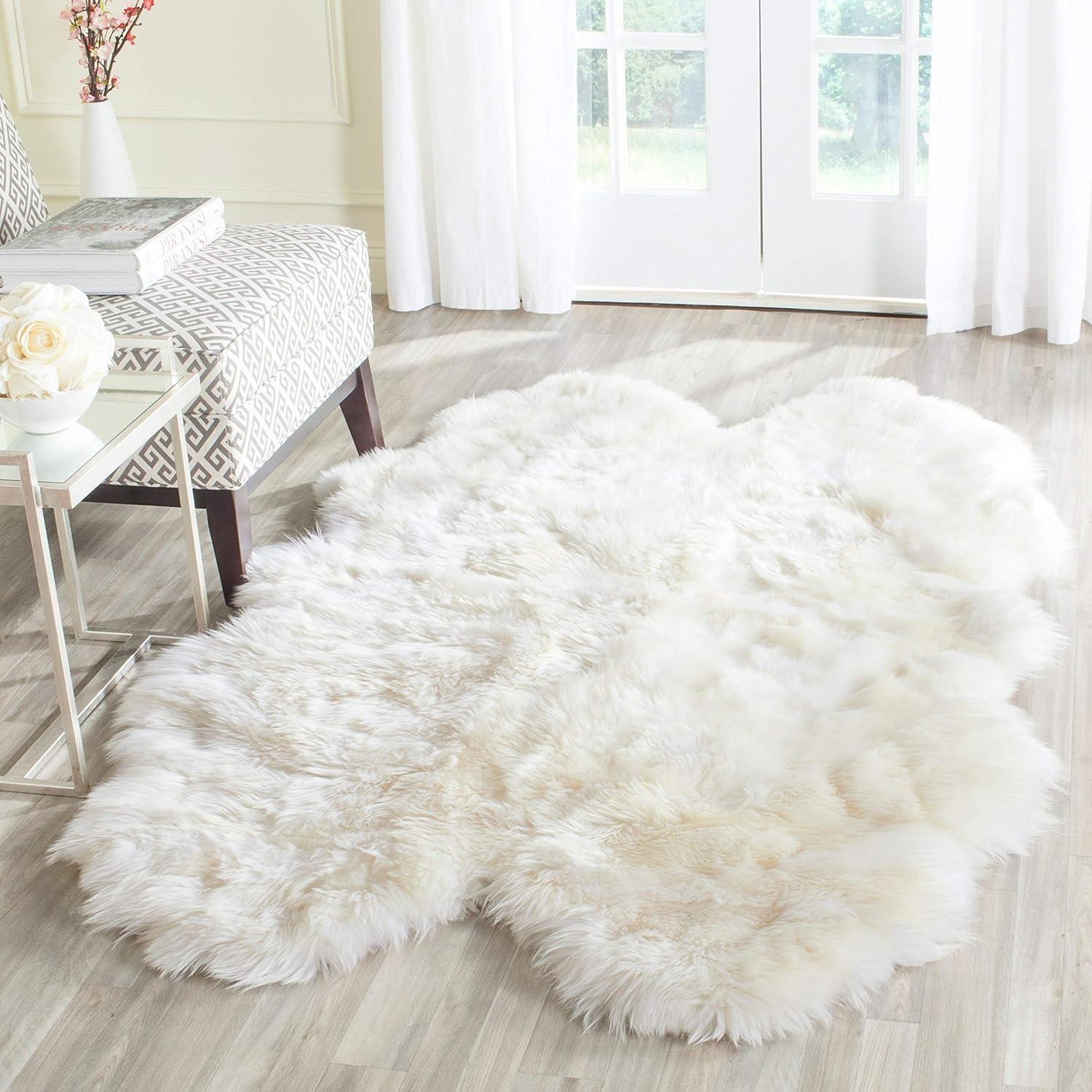 SAFAVIEH Sheep Skin Jeptha Solid Area Rug, White, 4' x 6' Specialty