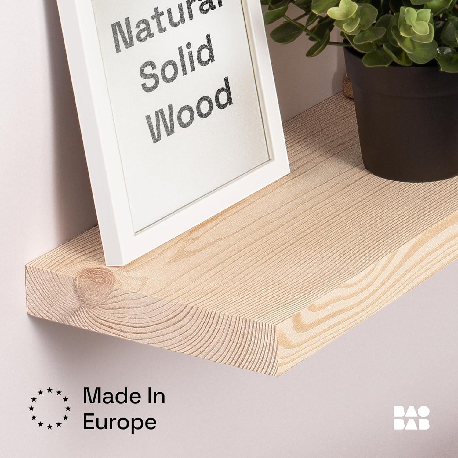 Baobab Workshop Solid Wood Floating Shelves, Wooden Shelves for Wall (Set of 2)