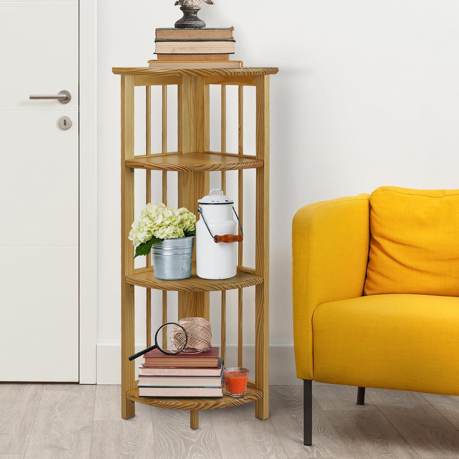 Casual Home 4-Shelf Corner Folding Bookcase-Color:Natural