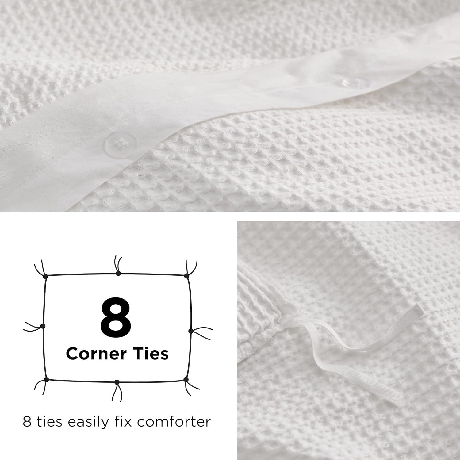 Coconut White Cotton Waffle Weave Queen Duvet Cover Set