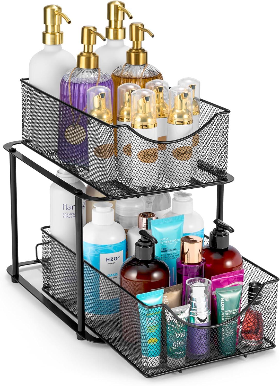 Sorbus 2 Tier Under the Sink Organizer Baskets with Mesh Sliding Drawers