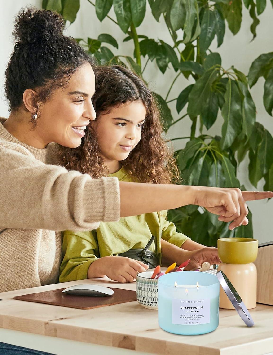 Grapefruit Vanilla Aromatherapy Candle 3 Wick Large Soy Scented Candles for Men and Women 15.8 Oz