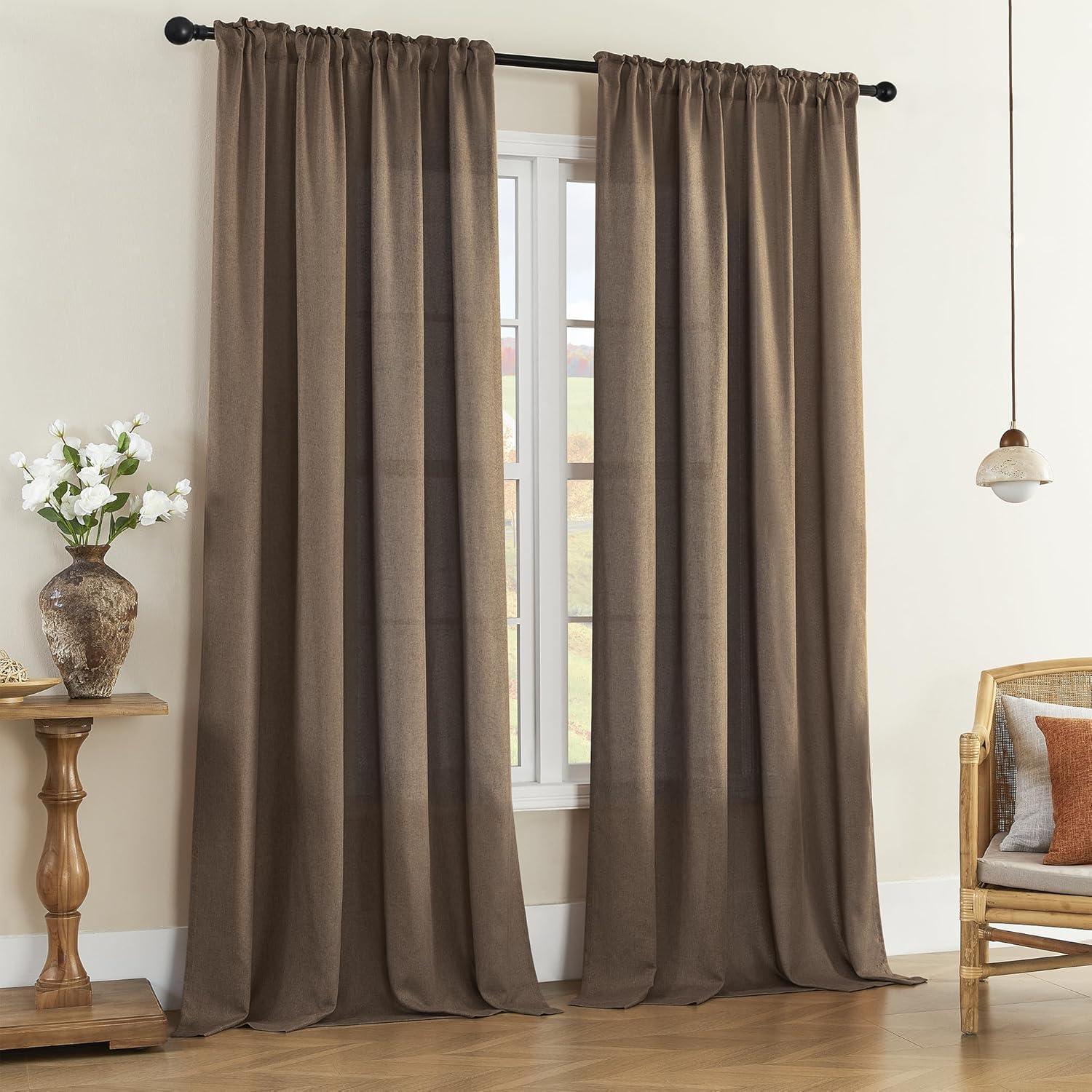 Heather Grey Faux Linen Room Darkening Curtain (1 Panel), Heather Grey, 50W X 96L