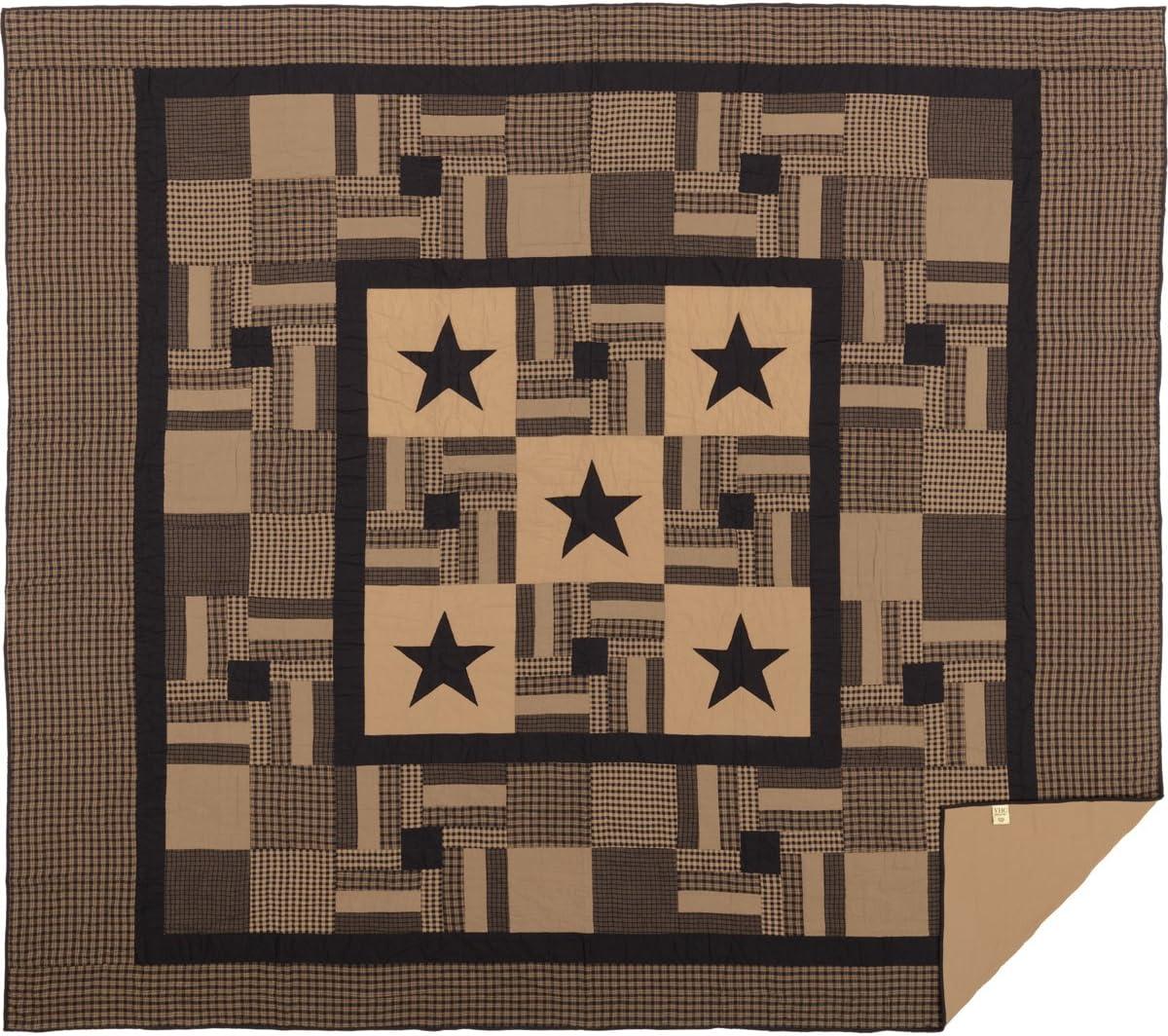 Primitive Quilt Black Check Appliqued Stars Bedroom Decor TCC Brands