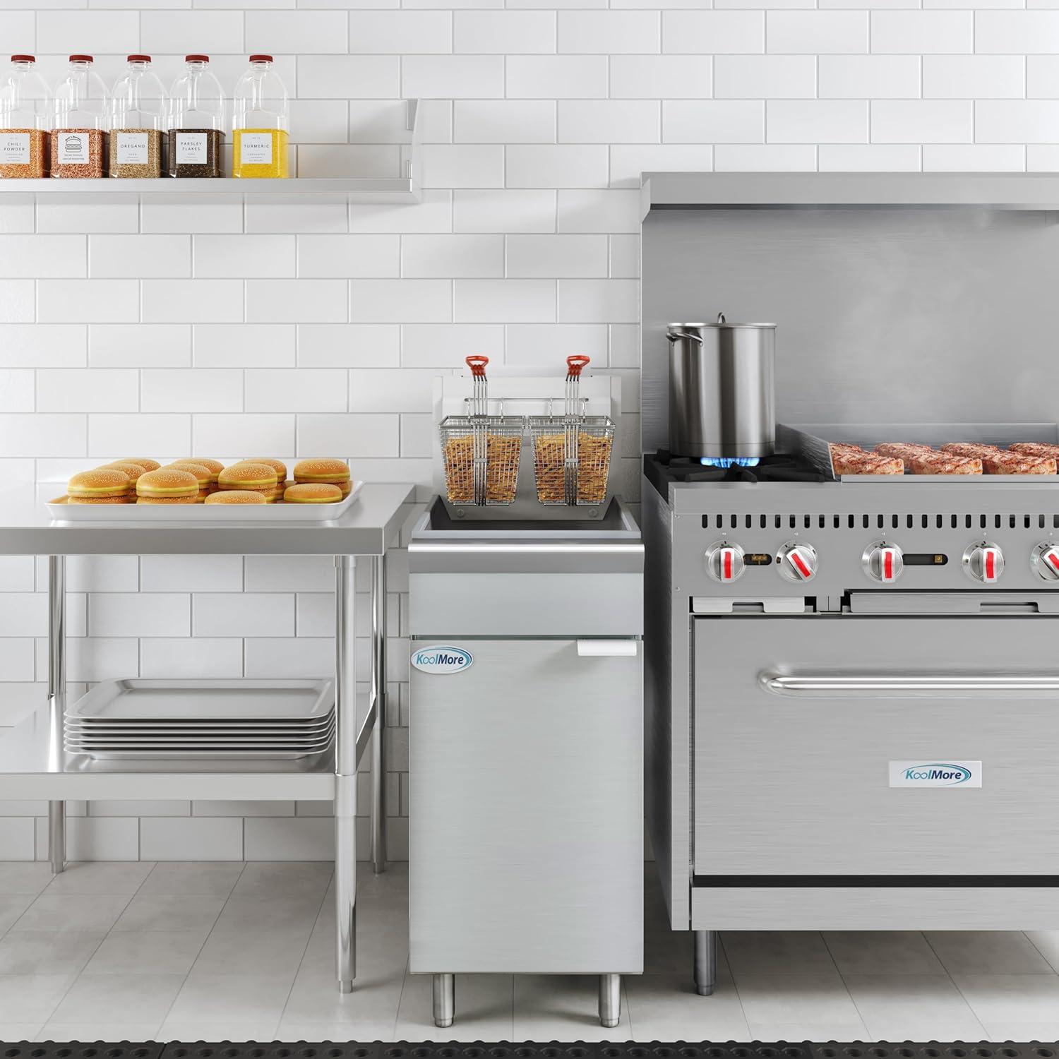 40 lb. Floor Standing Natural Gas Commercial Fryer with 90,000 BTU in Stainless-Steel, ETL Listed (KM-FDF40-NG)