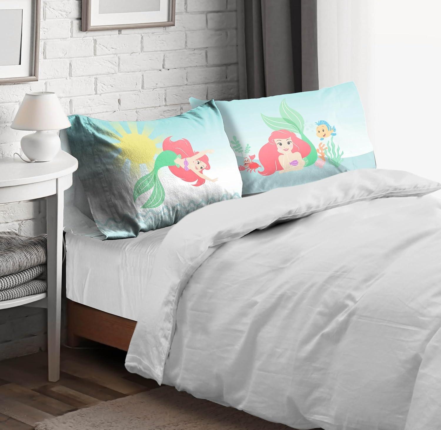 Sunny Side Up Disney The Little Mermaid 2 Pack Reversible Pillowcases - Double Sided Pillow Covers, Kids Super Soft Airel Bedding