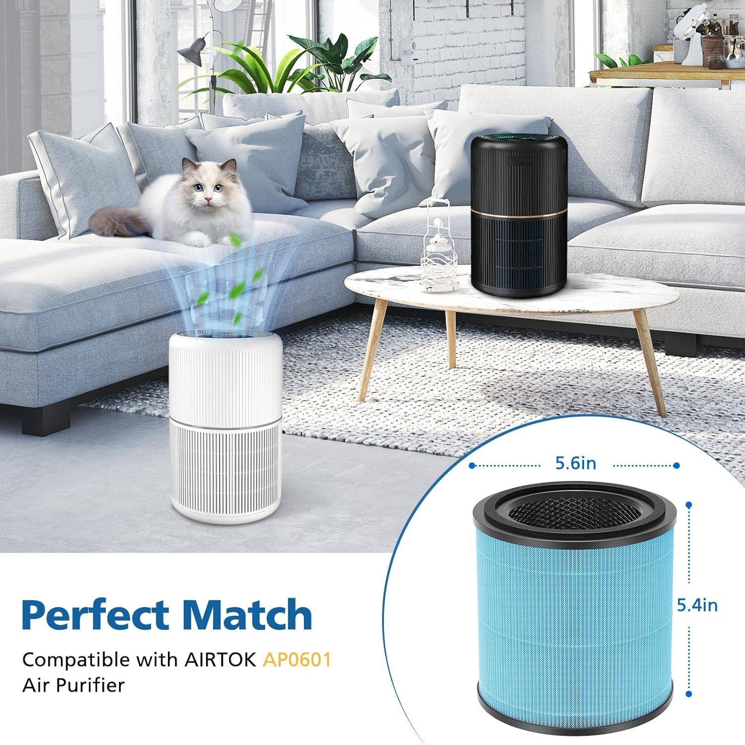 Nispira AP0601 2-in-1 True HEPA Filter Replacement for AirTok Air Purifier AP0601-RF | Remove Particle Size down to 0.1 microns | 2 Packs