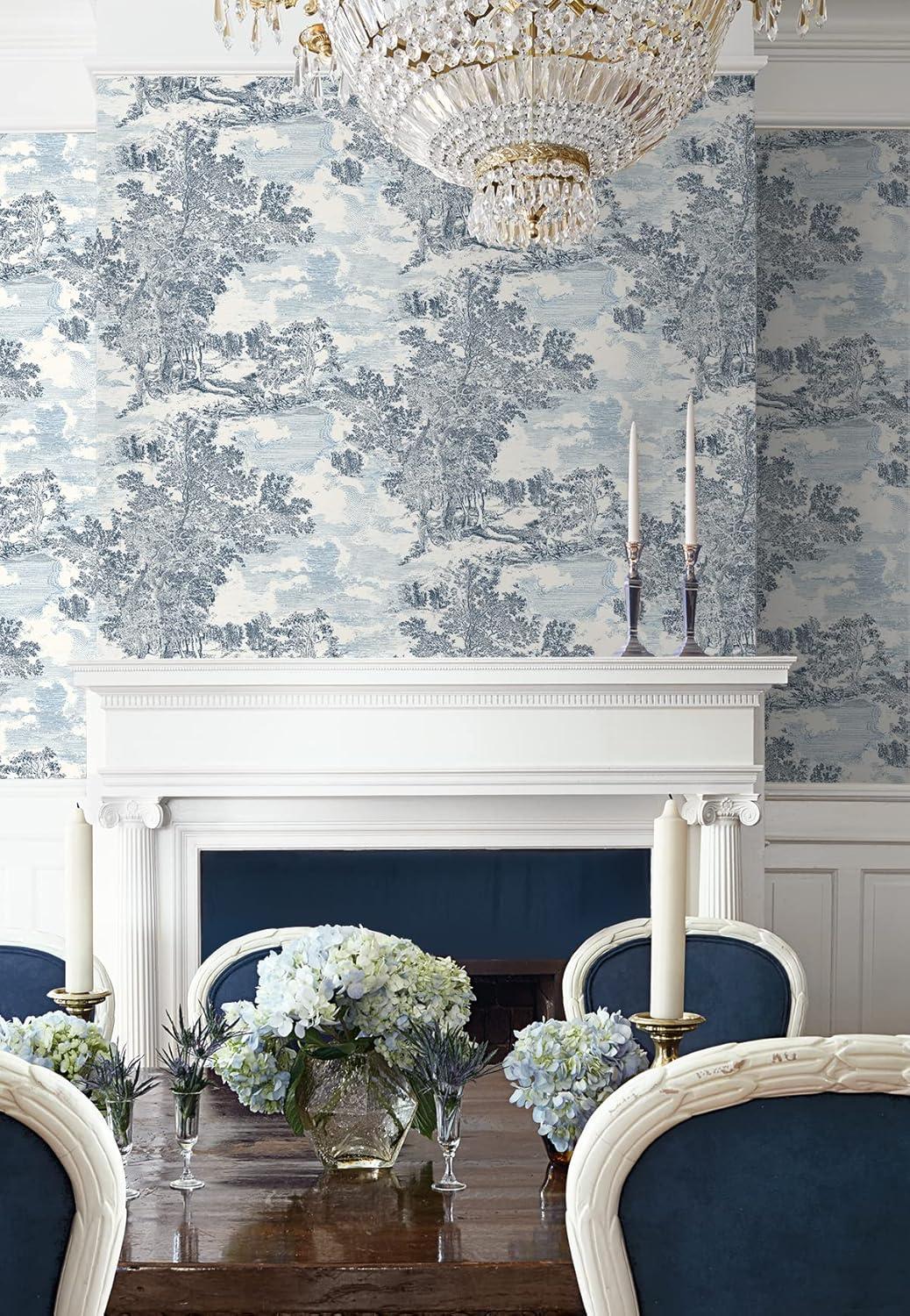 Serene Scenes Toile Sapphire Vinyl Peel and Stick Wallpaper Roll ( Covers 30.75 sq. ft. )