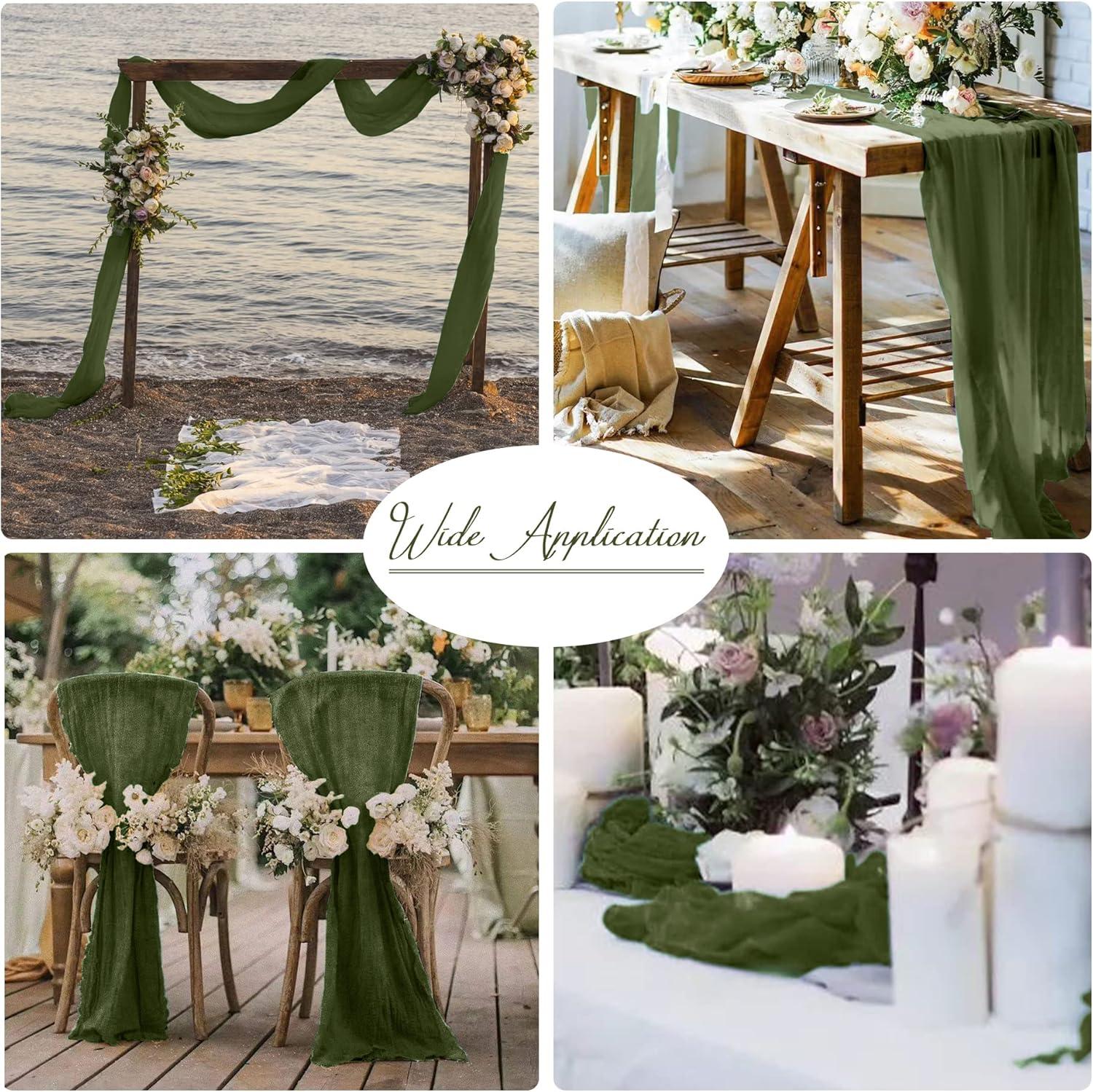 Mint Green Cheesecloth Table Runner 6 Pack 35" Boho Gauze Runner 120 inches Long Tablecloth Runner Rustic Sheer Fabric Bulk for Baby Shower Wedding Bridal Birthday Party Table Decorations