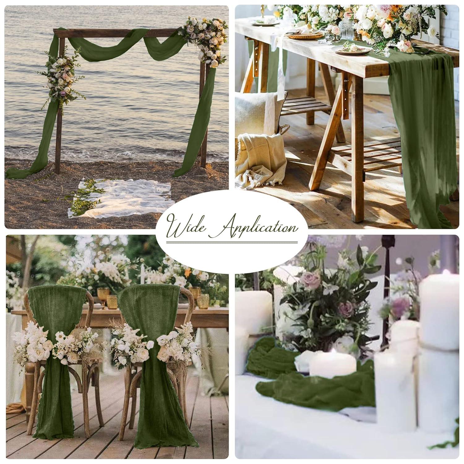 Mint Green Cheesecloth Table Runner 6 Pack 35" Boho Gauze Runner 120 inches Long Tablecloth Runner Rustic Sheer Fabric Bulk for Baby Shower Wedding Bridal Birthday Party Table Decorations