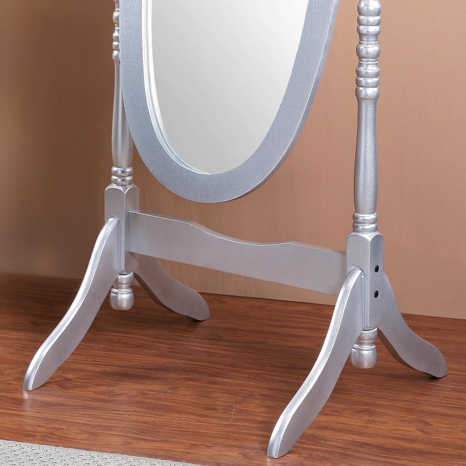 Roundhill Furniture Traditional Queen Anna Style Wood Floor Cheval Mirror Silver