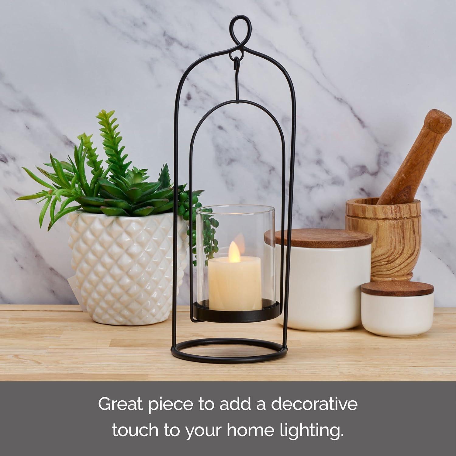 Black Metal and Clear Glass Hanging Candleholder